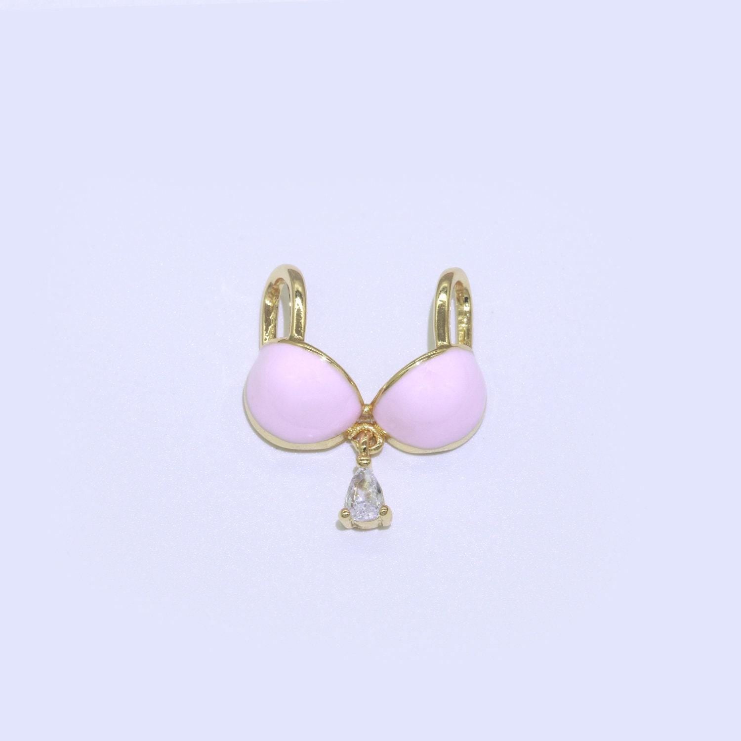 Dainty enamel bra charm cubic dangle tear drop shape pendant 14k gold filled bikini charm for statement minimalist necklace for women