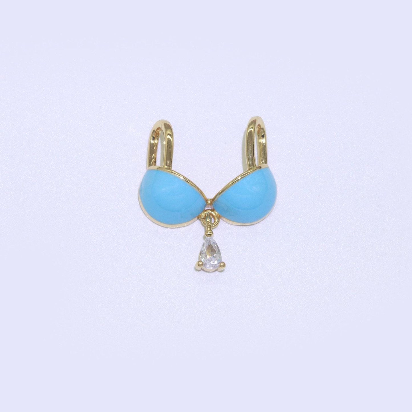 Dainty enamel bra charm cubic dangle tear drop shape pendant 14k gold filled bikini charm for statement minimalist necklace for women