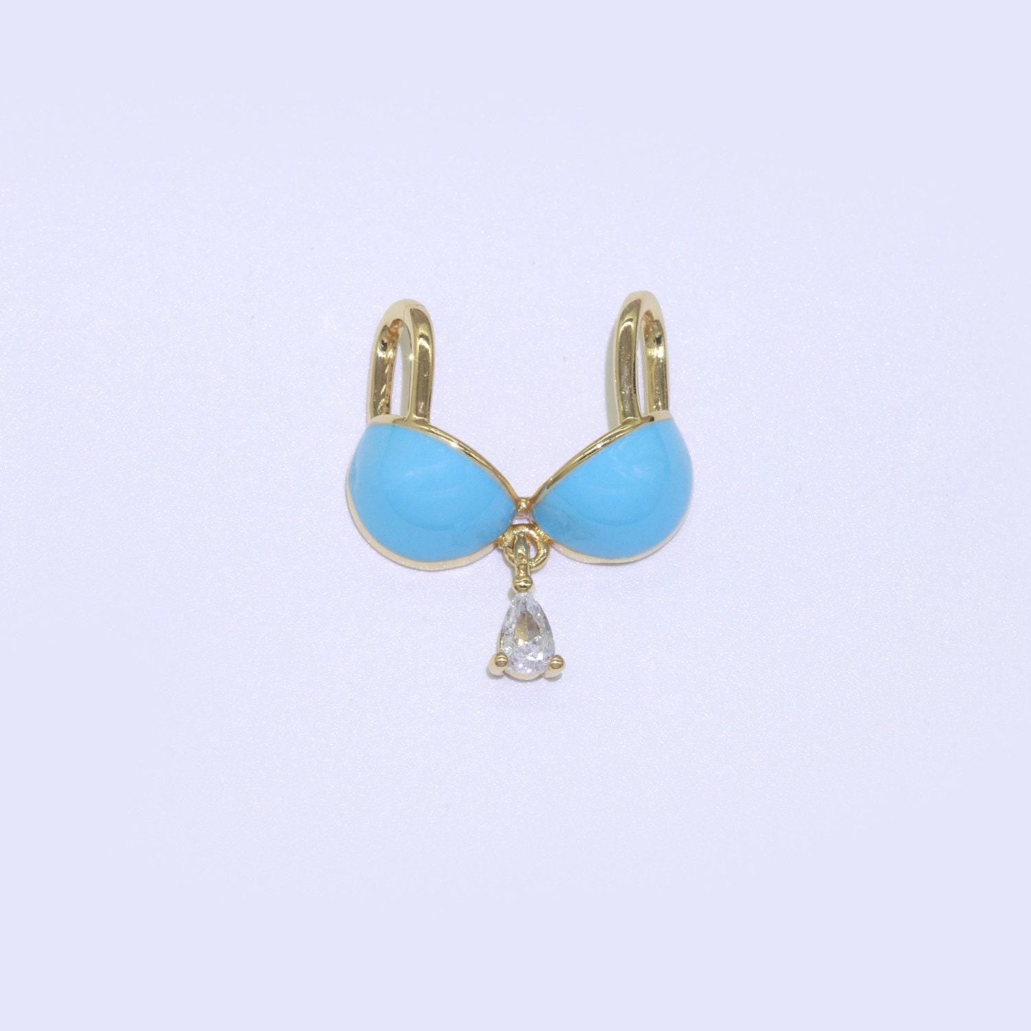 Dainty enamel bra charm cubic dangle tear drop shape pendant 14k gold filled bikini charm for statement minimalist necklace for women