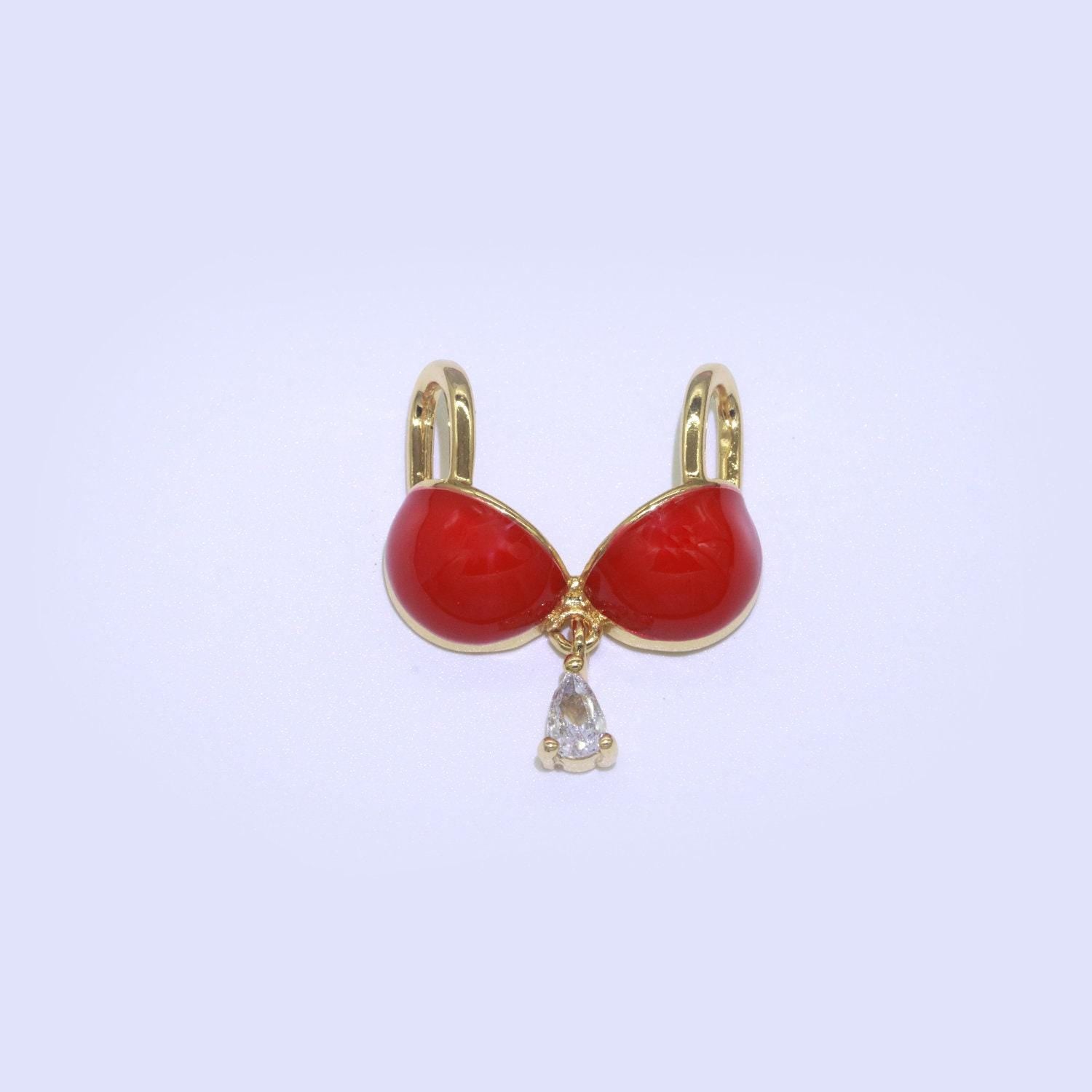 Dainty enamel bra charm cubic dangle tear drop shape pendant 14k gold filled bikini charm for statement minimalist necklace for women