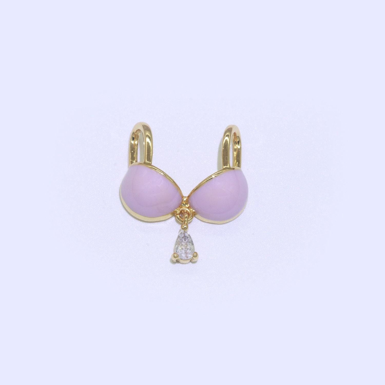 Dainty enamel bra charm cubic dangle tear drop shape pendant 14k gold filled bikini charm for statement minimalist necklace for women