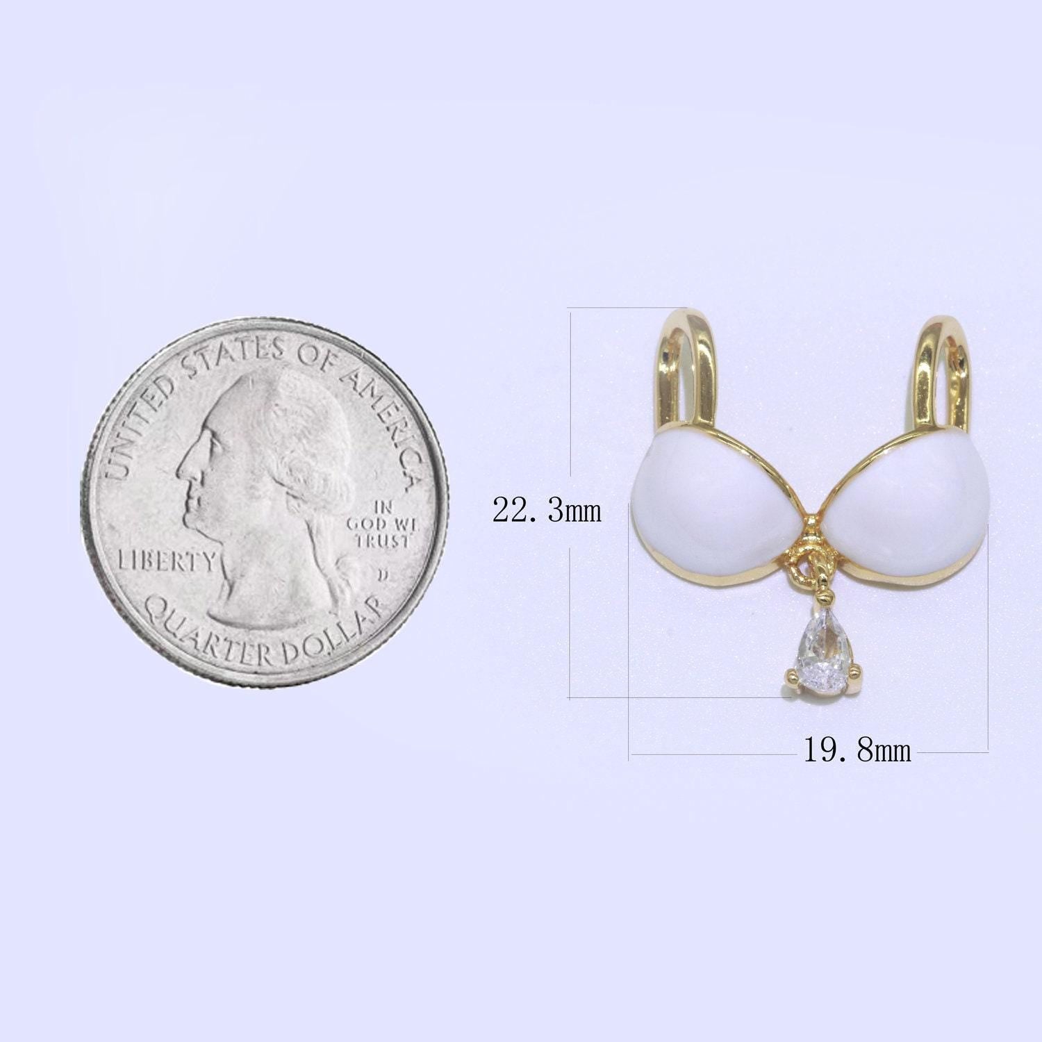 Dainty enamel bra charm cubic dangle tear drop shape pendant 14k gold filled bikini charm for statement minimalist necklace for women