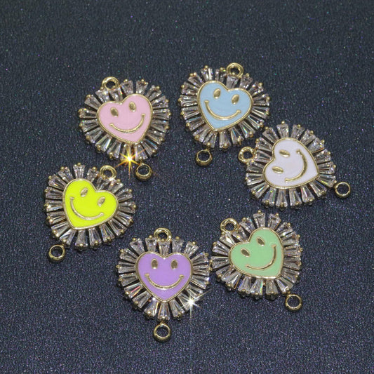 Heart smile face charm cubic happy face pendant for necklace earring component enamel y2k jewelry trend white teal pink blue f-844