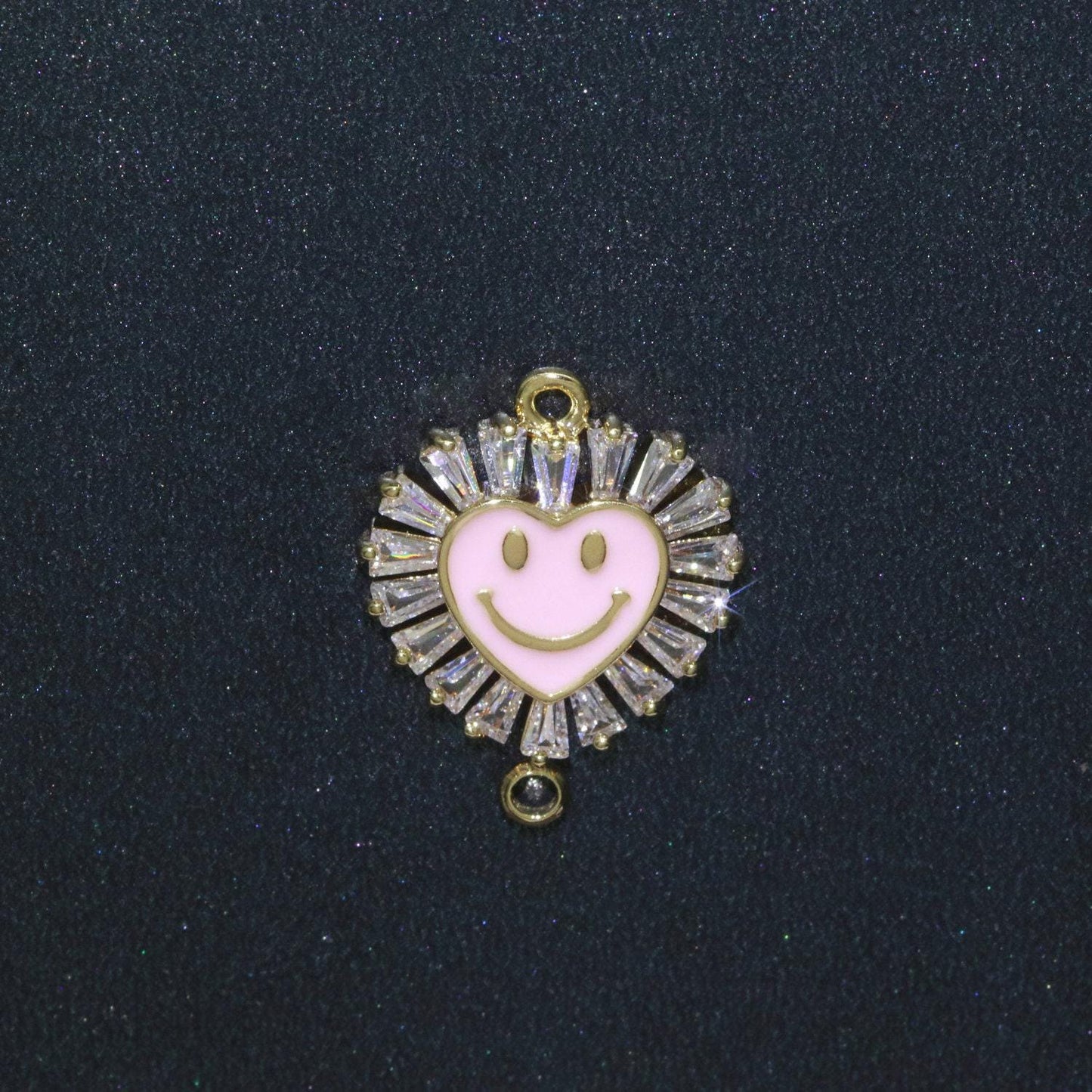 Heart smile face charm cubic happy face pendant for necklace earring component enamel y2k jewelry trend white teal pink blue f-844