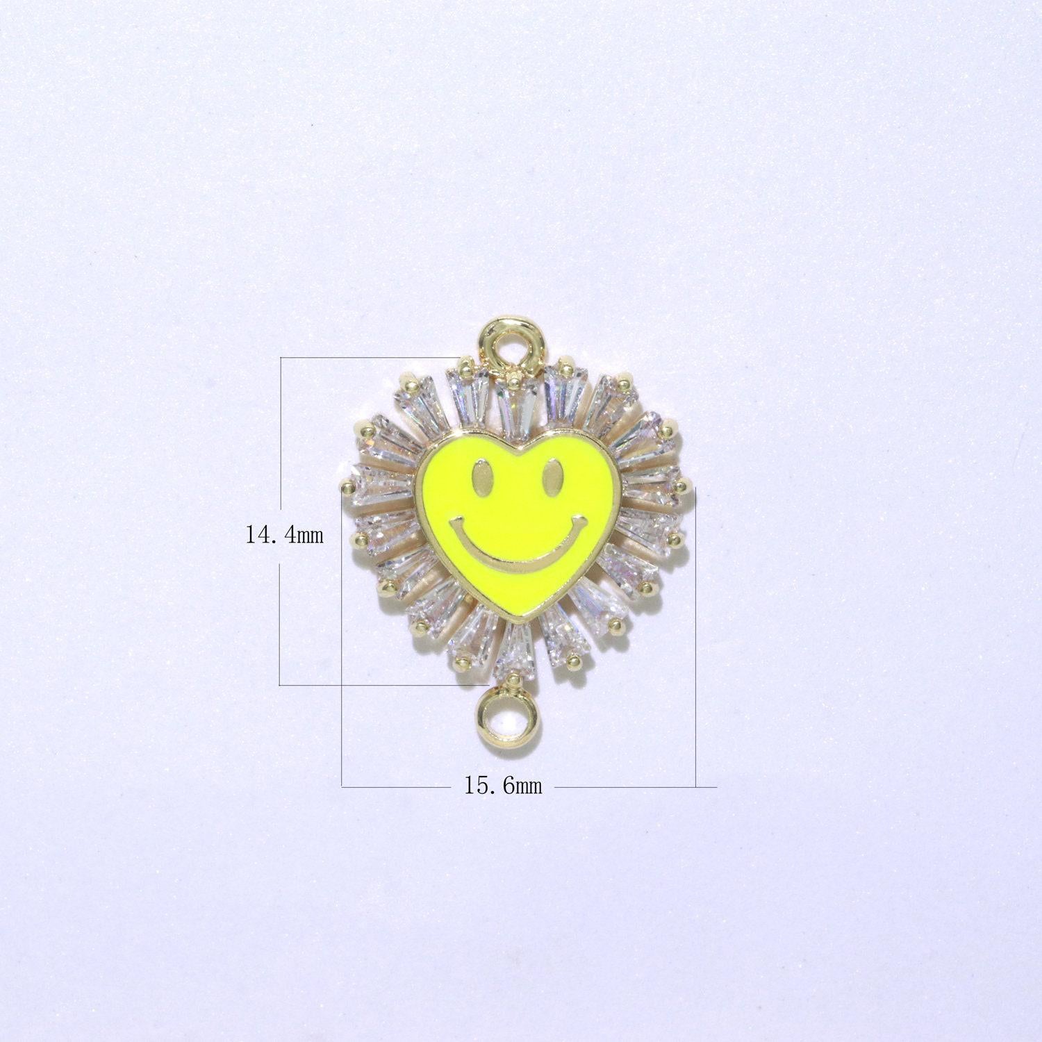 Heart smile face charm cubic happy face pendant for necklace earring component enamel y2k jewelry trend white teal pink blue f-844