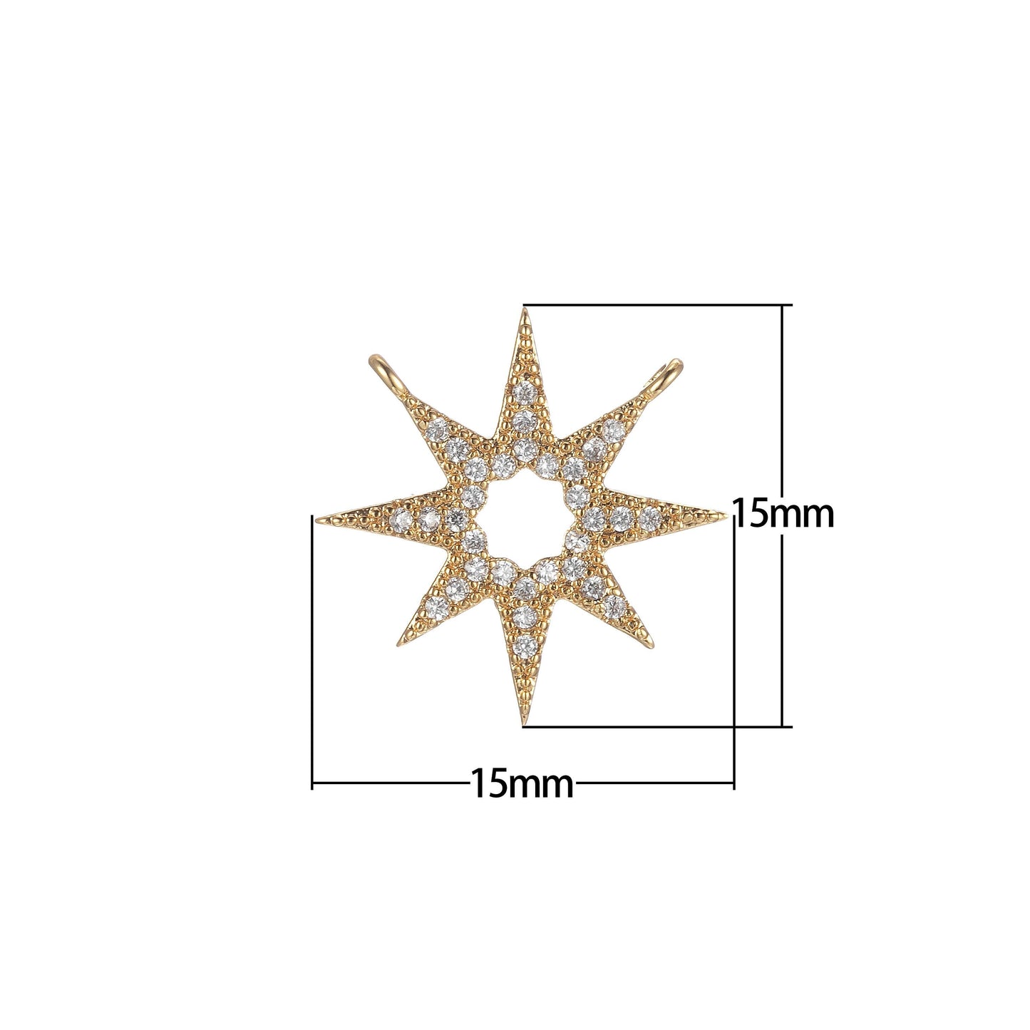 Gold filled star charm connector, micro pave star charm, cz charms, cubic zirconia star link connector for necklace pendant double bail