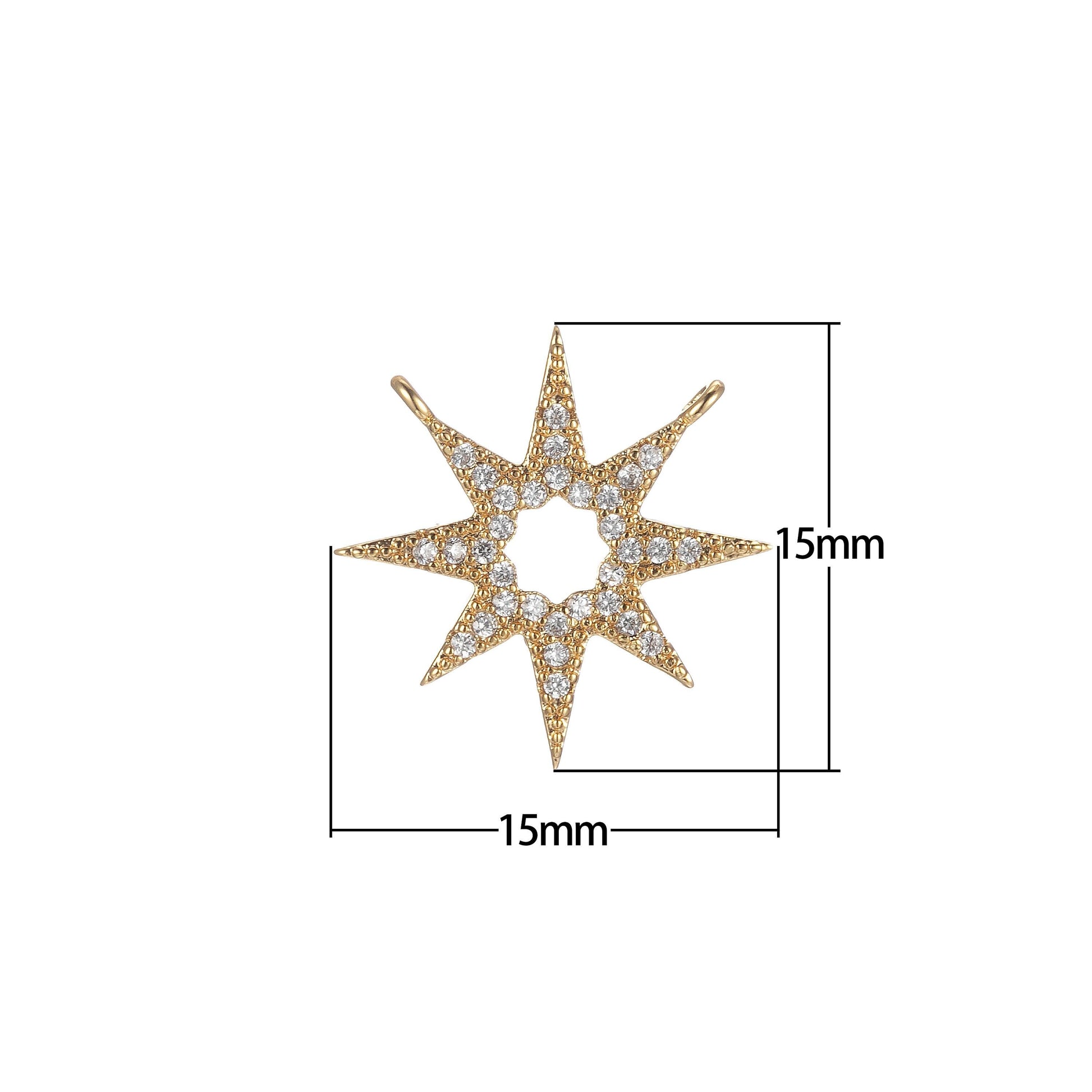 Gold filled star charm connector, micro pave star charm, cz charms, cubic zirconia star link connector for necklace pendant double bail
