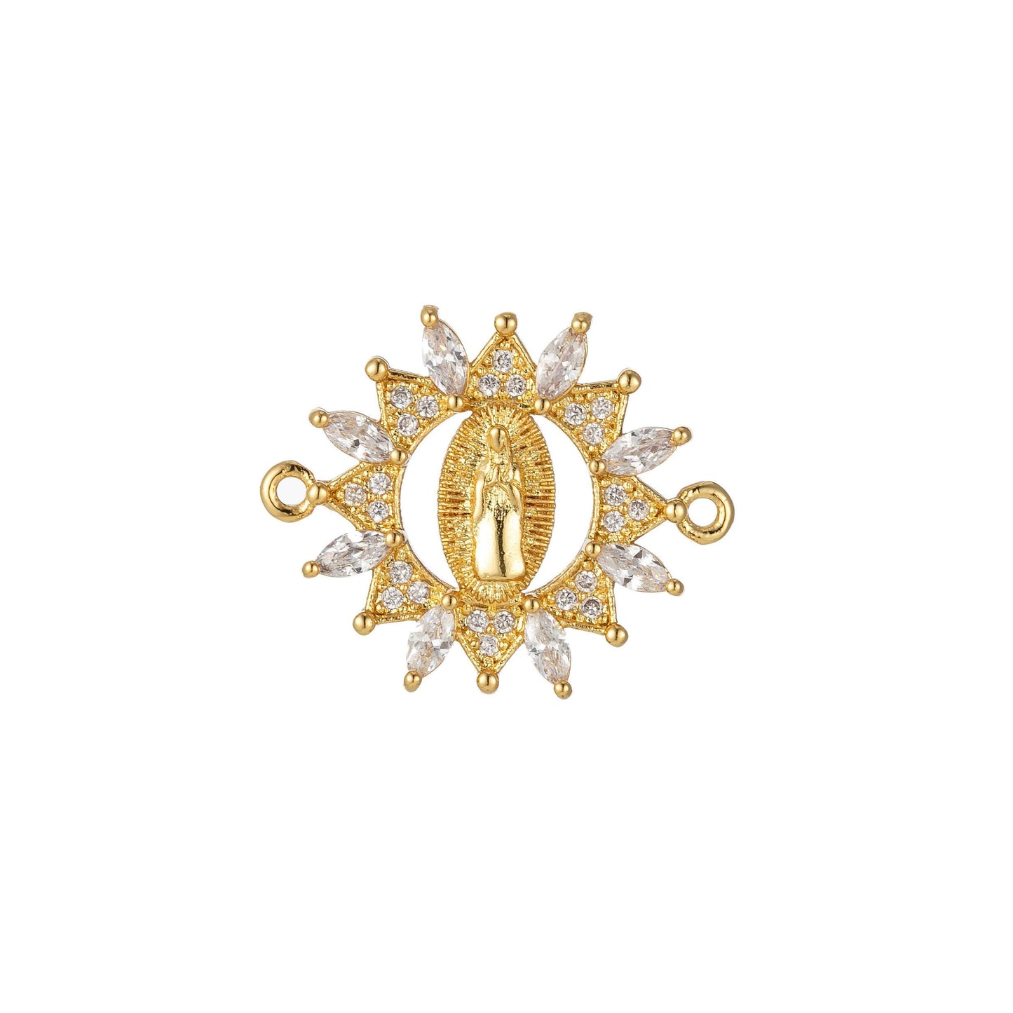 Clear cz gold virgin mary connectors, lady guadalupe link charm connector, medallion religious jewelry bracelet craft supply r824