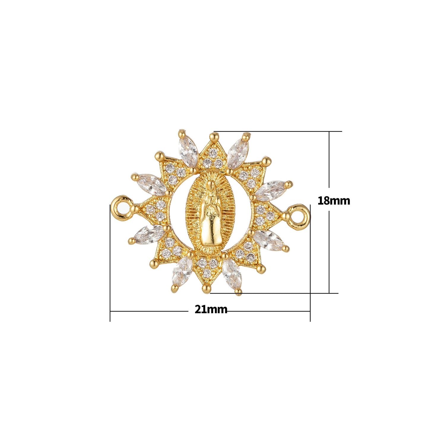 Clear cz gold virgin mary connectors, lady guadalupe link charm connector, medallion religious jewelry bracelet craft supply r824