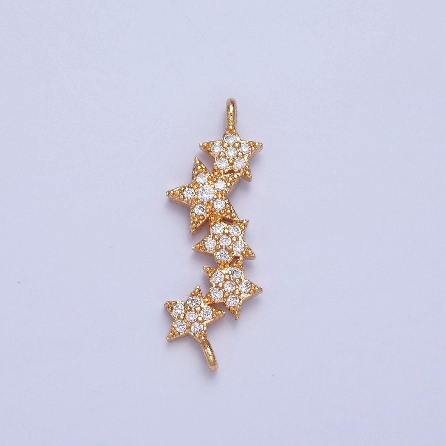 16k gold dainty 5 linked stars micro pave cz clear stone pendant, add on star charm dainty crystal cz for necklace bracelet supply | f-792