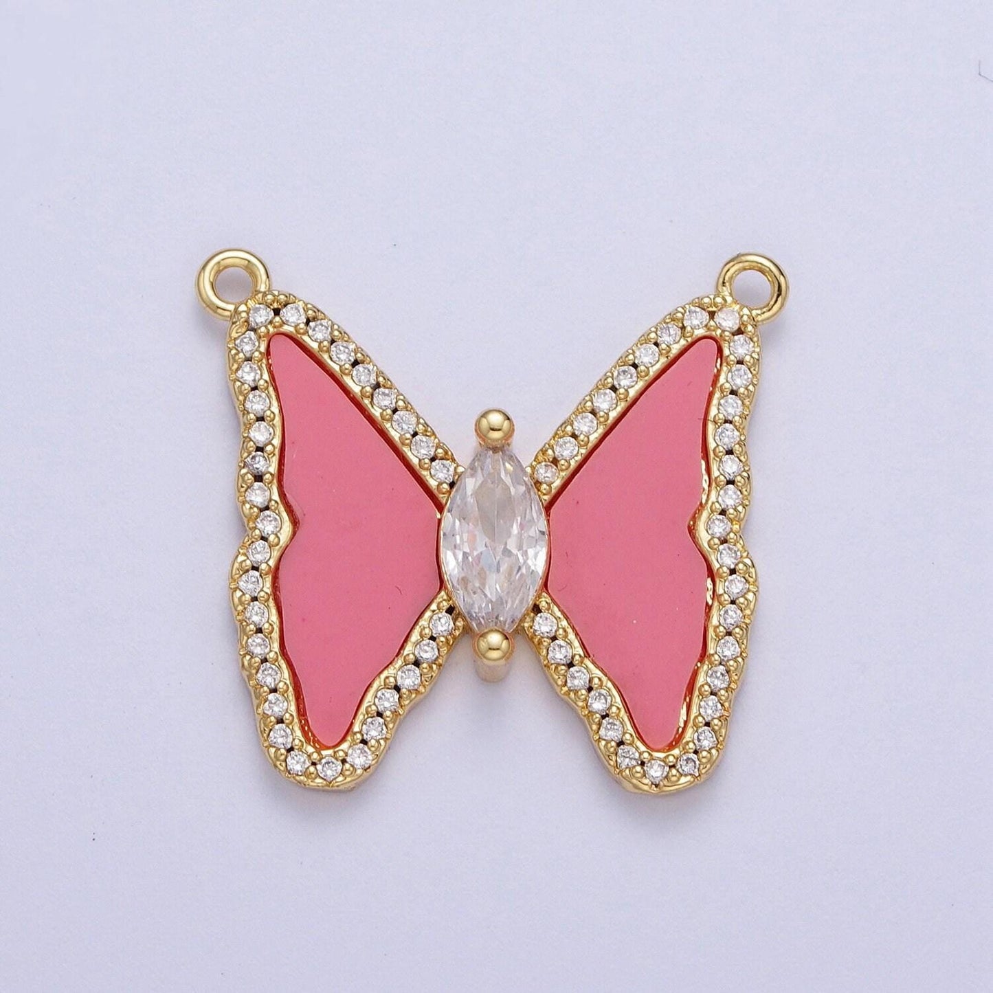 Gold clear micro paved marquise cz matte pink, turquoise cabochon, white shell pearl natural gemstones mariposa butterfly charm connectors