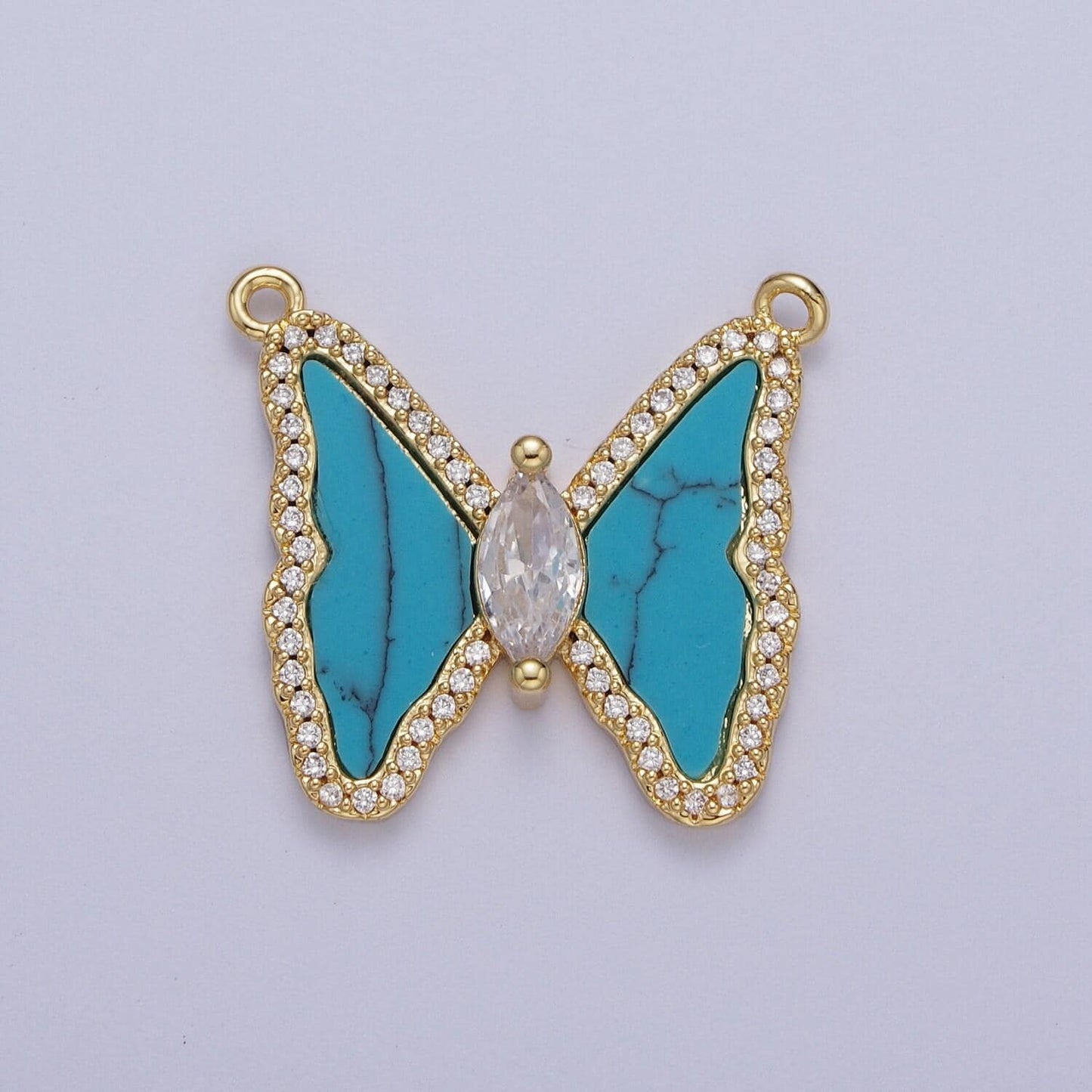 Gold clear micro paved marquise cz matte pink, turquoise cabochon, white shell pearl natural gemstones mariposa butterfly charm connectors