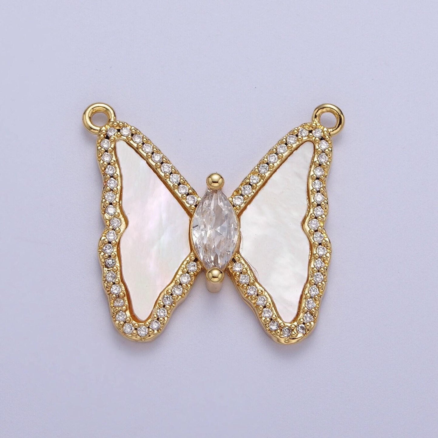 Gold clear micro paved marquise cz matte pink, turquoise cabochon, white shell pearl natural gemstones mariposa butterfly charm connectors