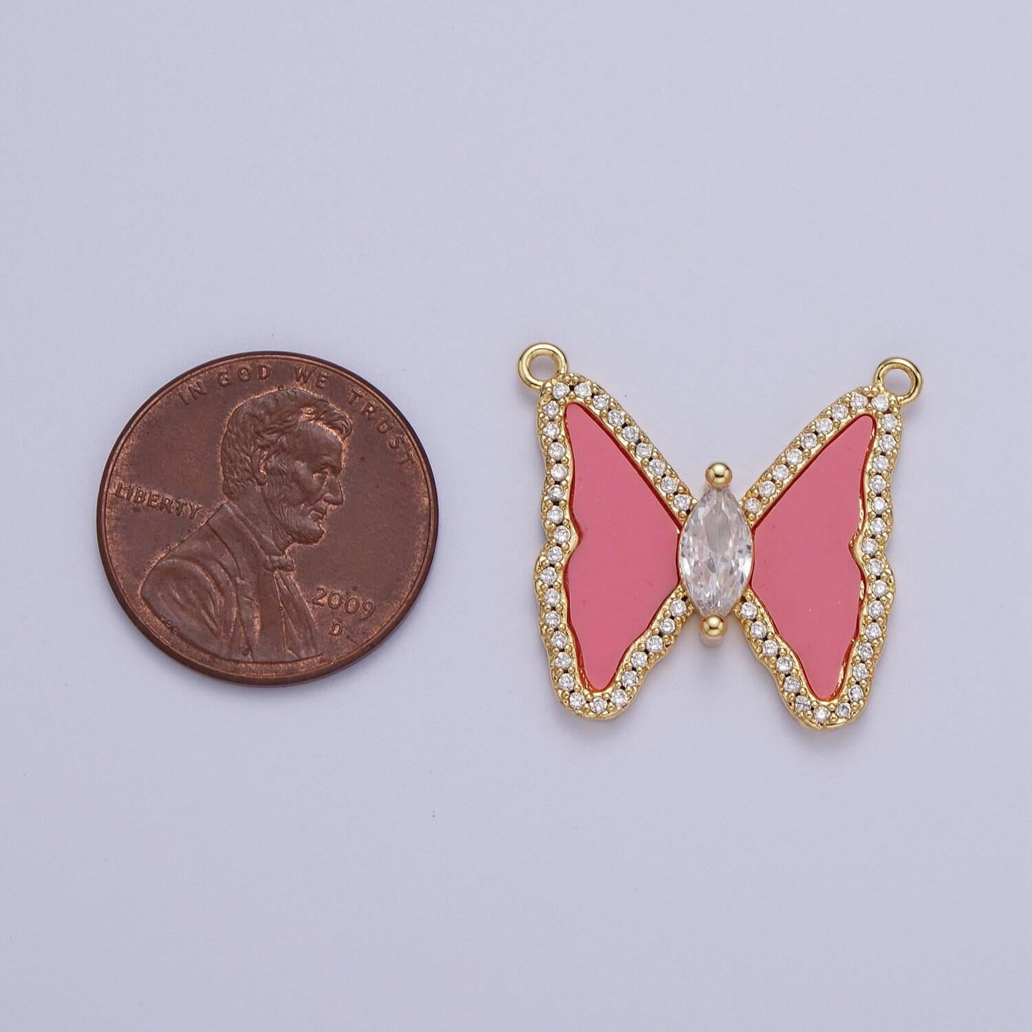 Gold clear micro paved marquise cz matte pink, turquoise cabochon, white shell pearl natural gemstones mariposa butterfly charm connectors