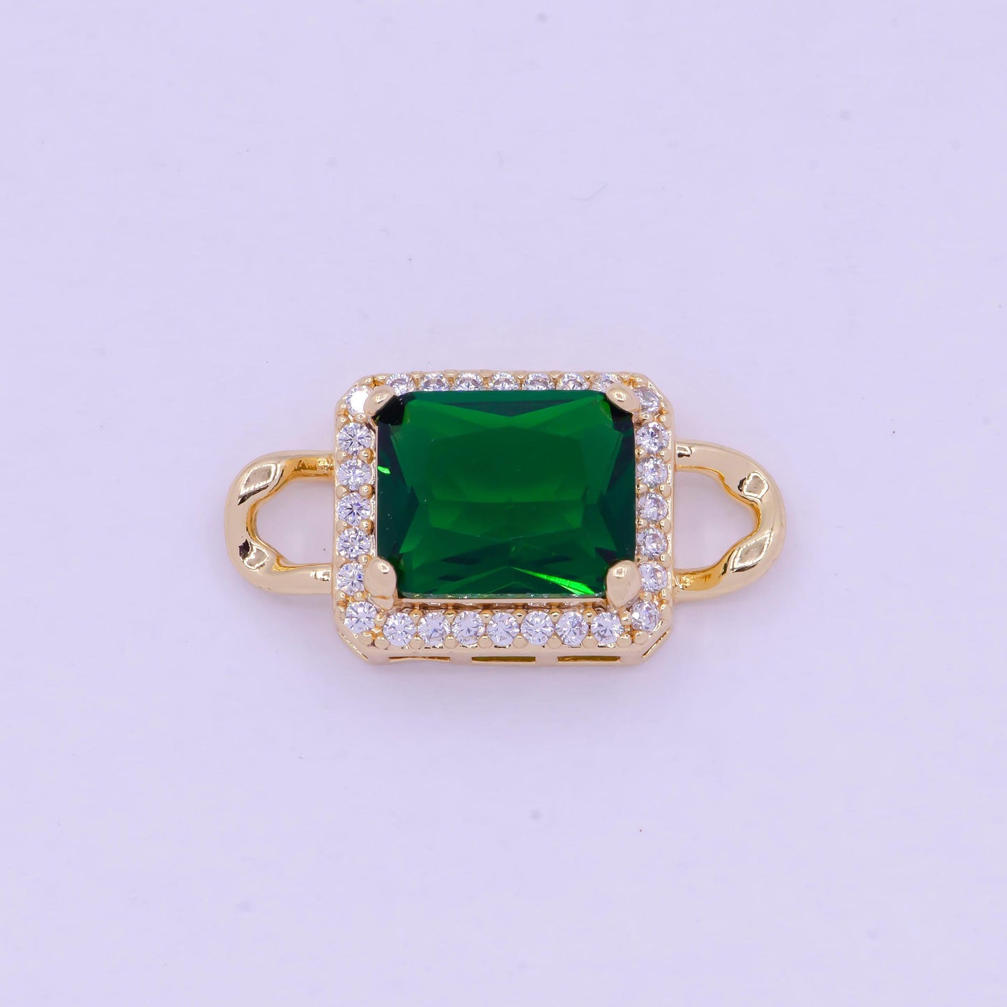 Emerald green and dark ruby red rectangular medallion royal charm connector, 24k gold plated micro pave cz link connector | f-731, f-774