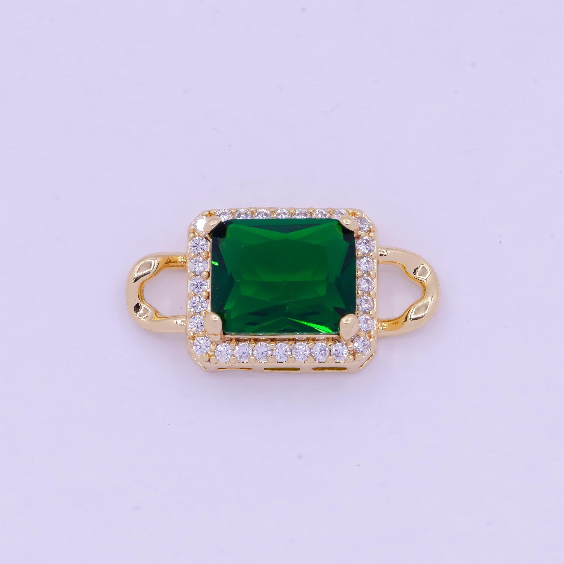 Emerald green and dark ruby red rectangular medallion royal charm connector, 24k gold plated micro pave cz link connector | f-731, f-774
