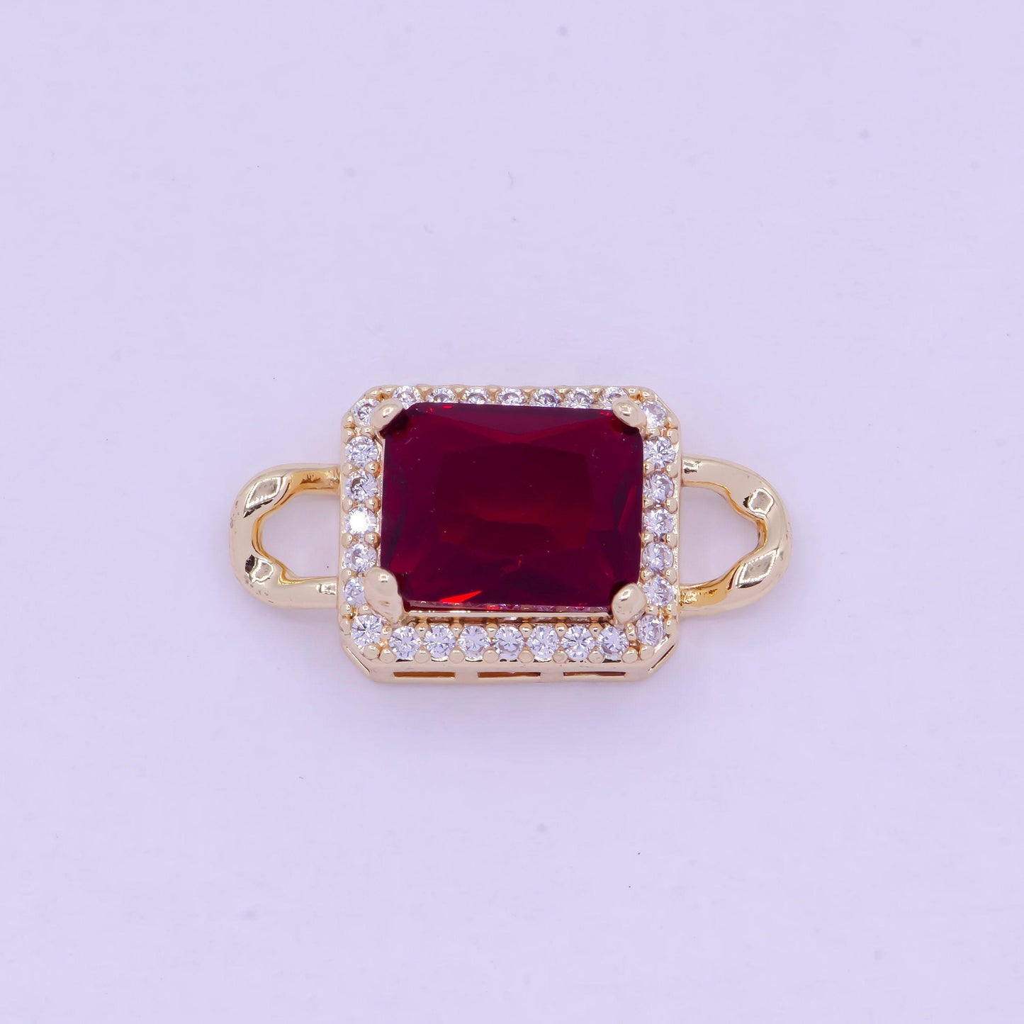 Emerald green and dark ruby red rectangular medallion royal charm connector, 24k gold plated micro pave cz link connector | f-731, f-774
