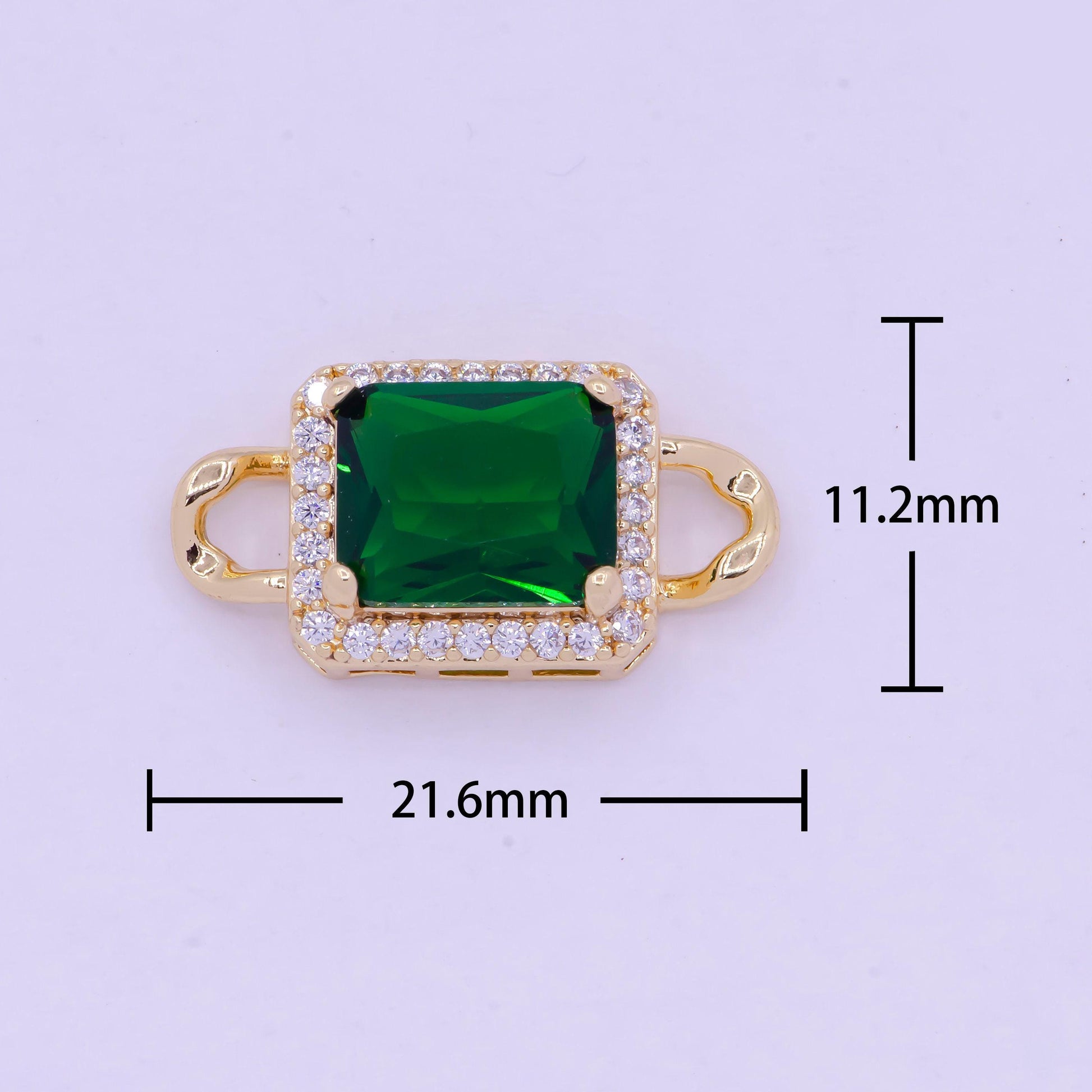 Emerald green and dark ruby red rectangular medallion royal charm connector, 24k gold plated micro pave cz link connector | f-731, f-774