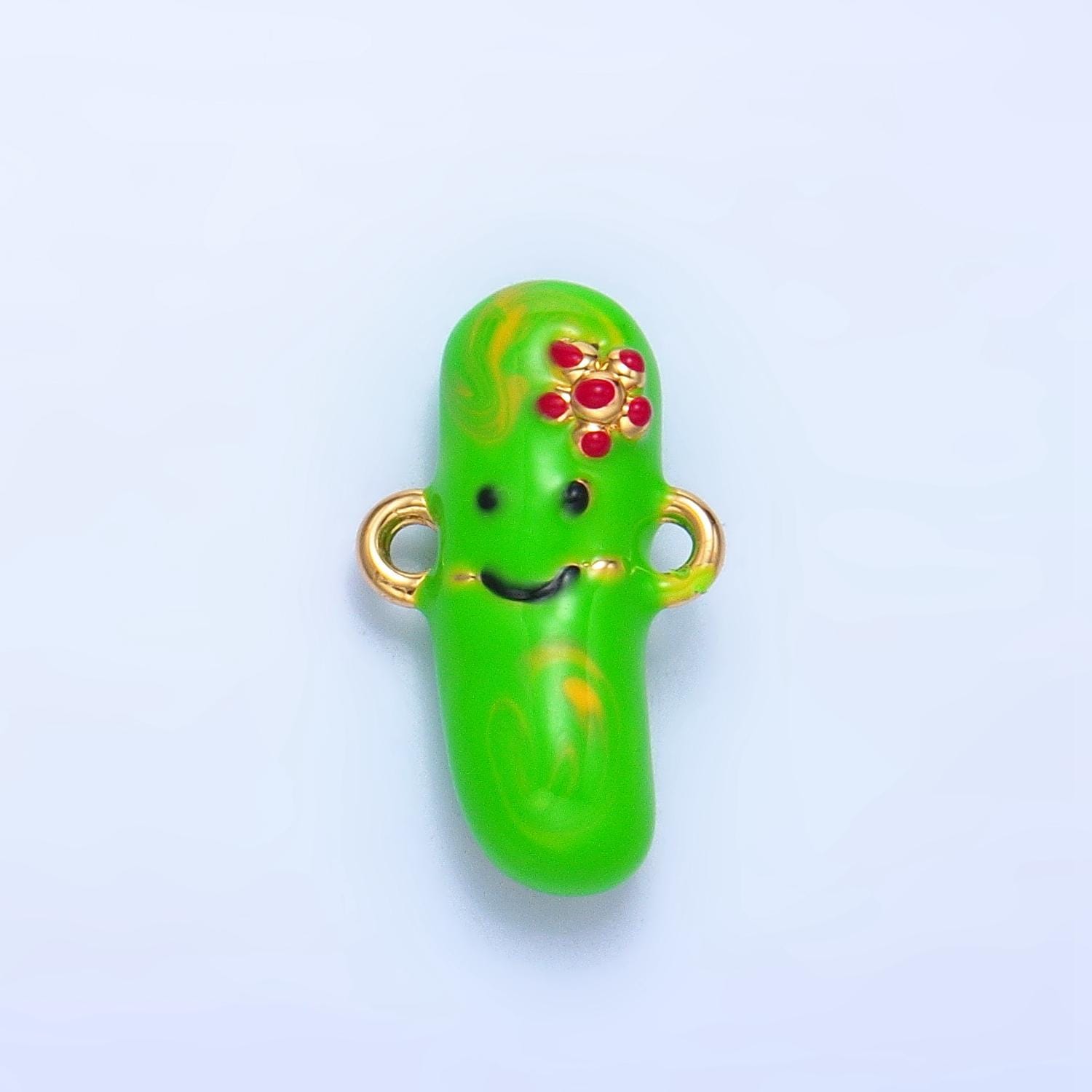 24k gold filled green pickle charm connector kawaii foodie enamel kids charm bracelet supply | f766