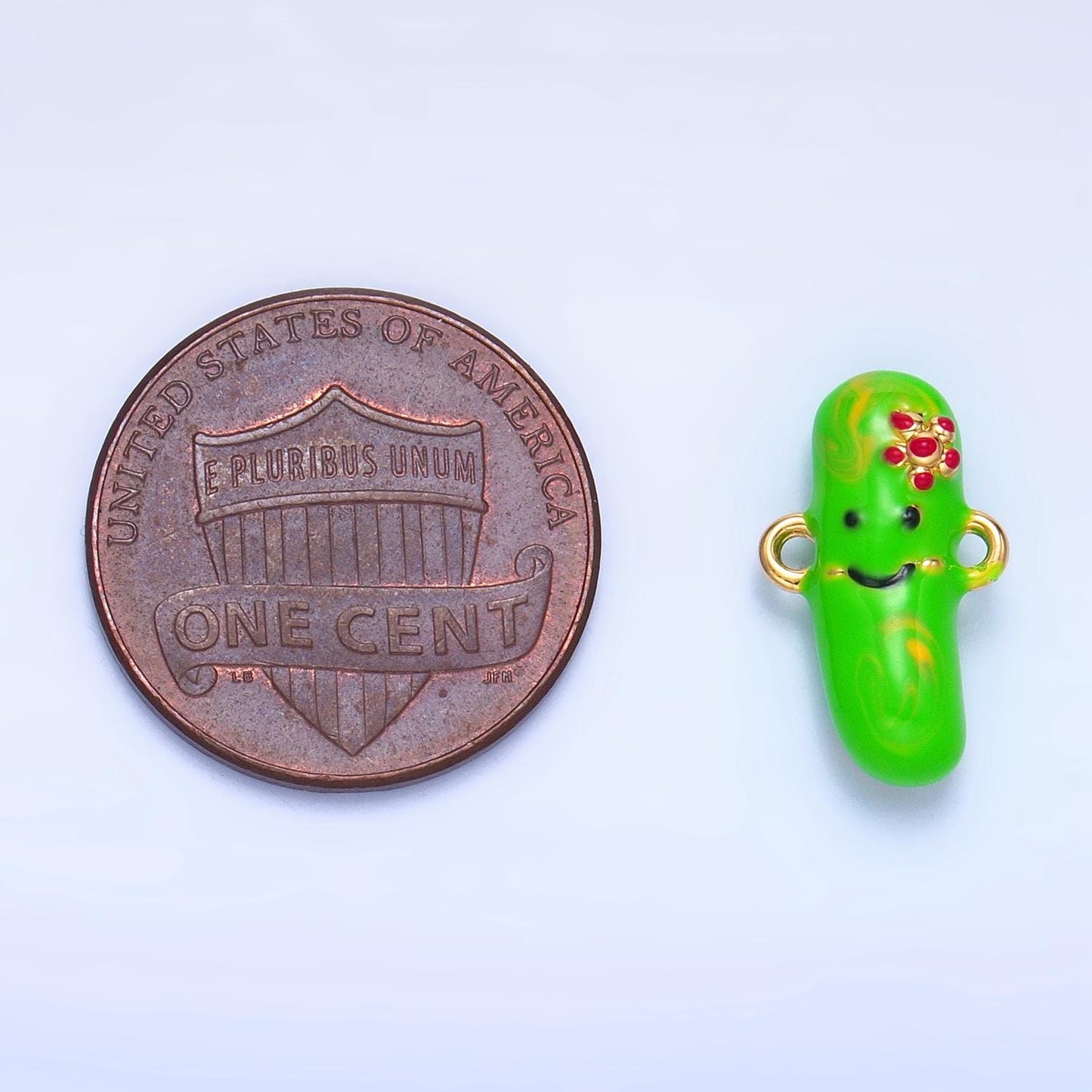 24k gold filled green pickle charm connector kawaii foodie enamel kids charm bracelet supply | f766