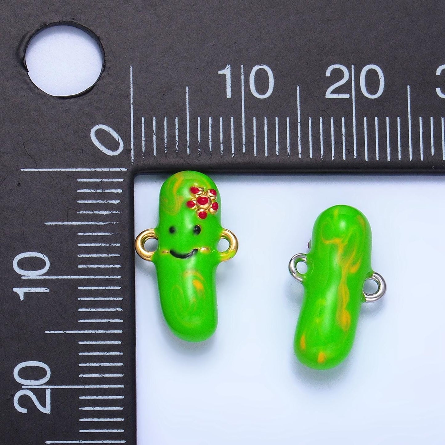 24k gold filled green pickle charm connector kawaii foodie enamel kids charm bracelet supply | f766