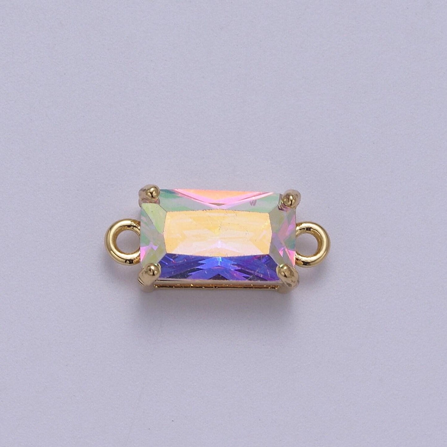 Rectangle solitaire cz birthstone charm connector geometric diamond cut dainty cubic zirconia connector for necklace earring supply two hole
