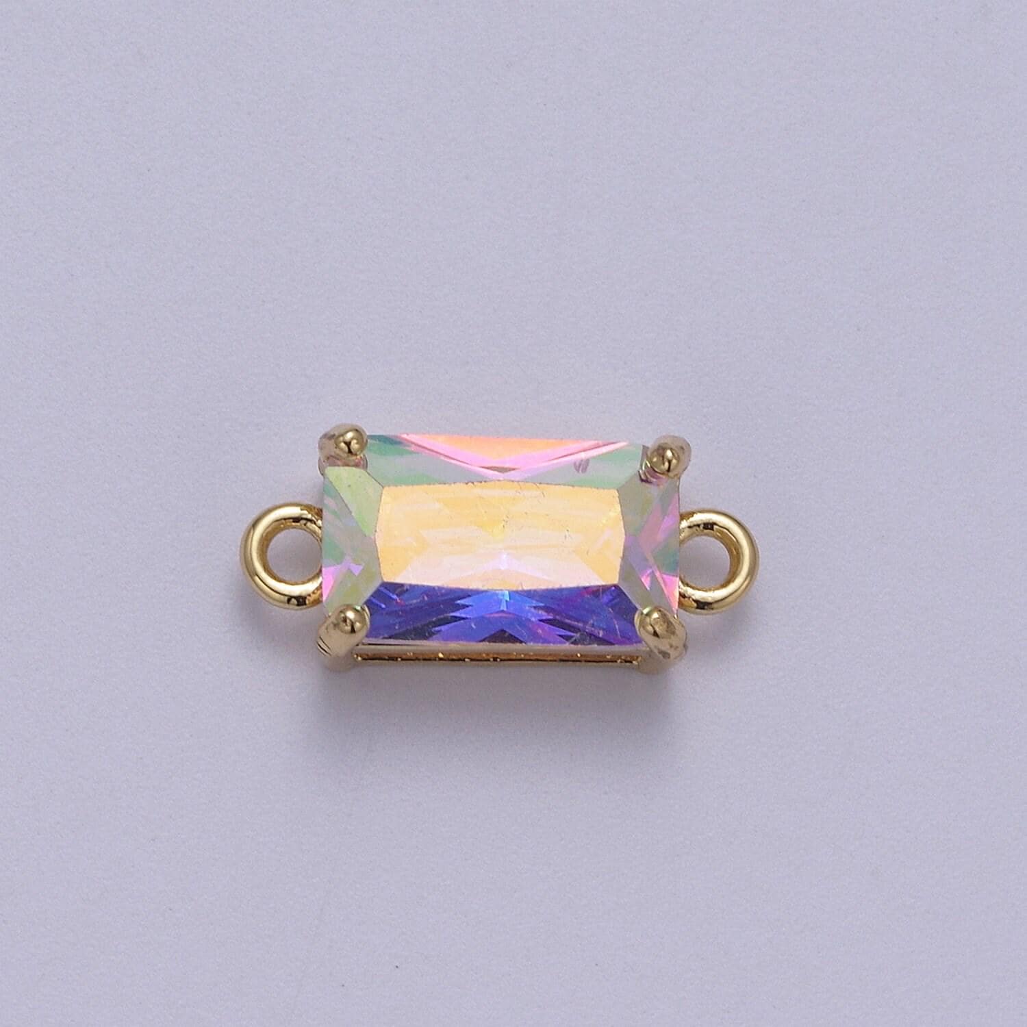 Rectangle solitaire cz birthstone charm connector geometric diamond cut dainty cubic zirconia connector for necklace earring supply two hole