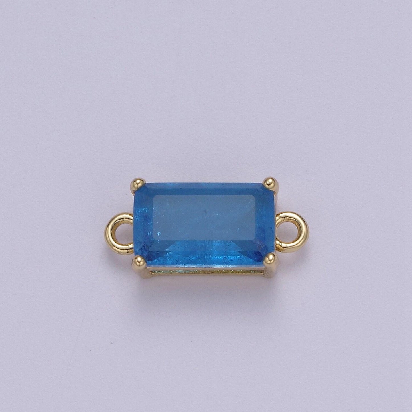 Rectangle solitaire cz birthstone charm connector geometric diamond cut dainty cubic zirconia connector for necklace earring supply two hole