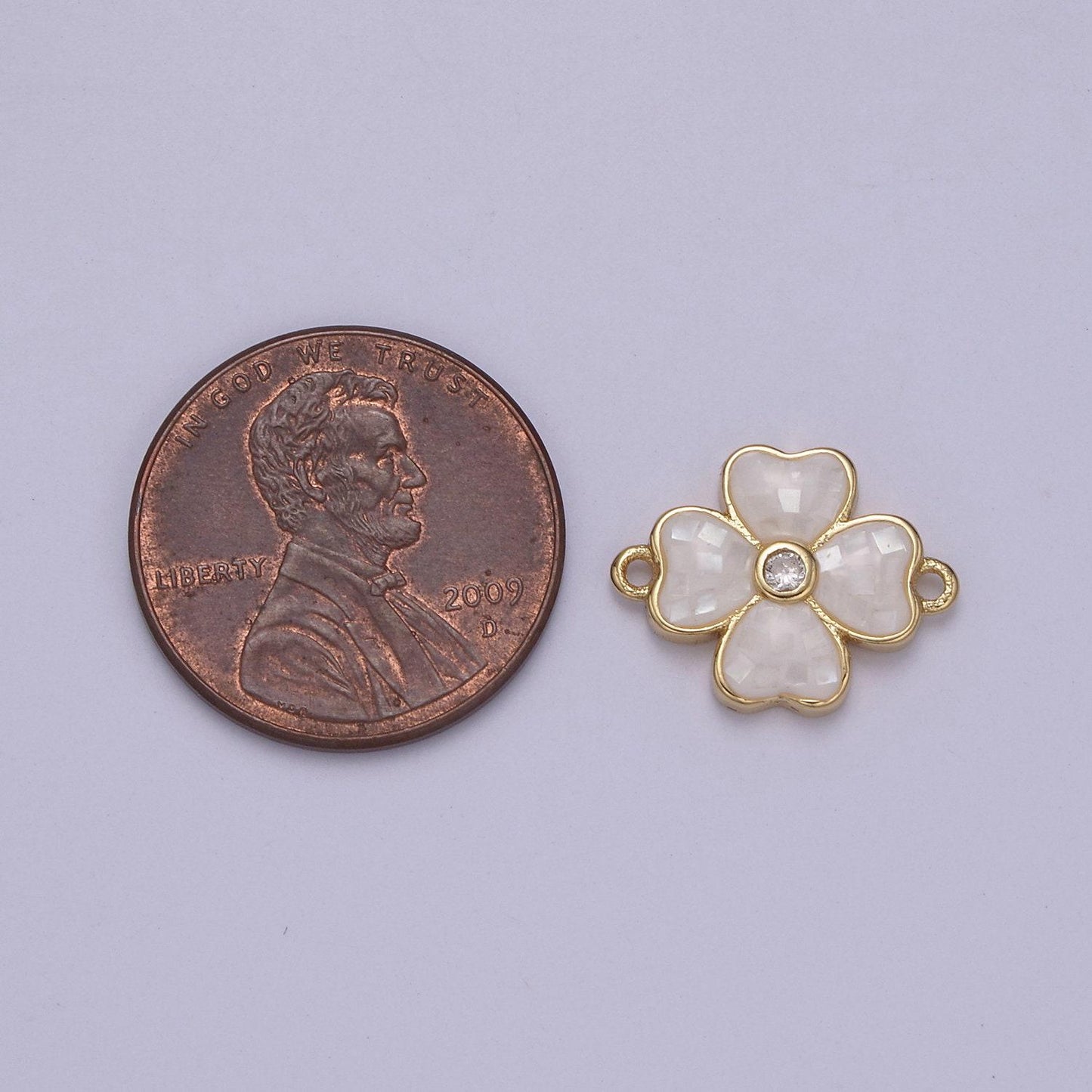 Gold clover charm connector silver white shell lucky flower leaf shaped connector with 2 hole - jewelry supplies | f-705, f-706