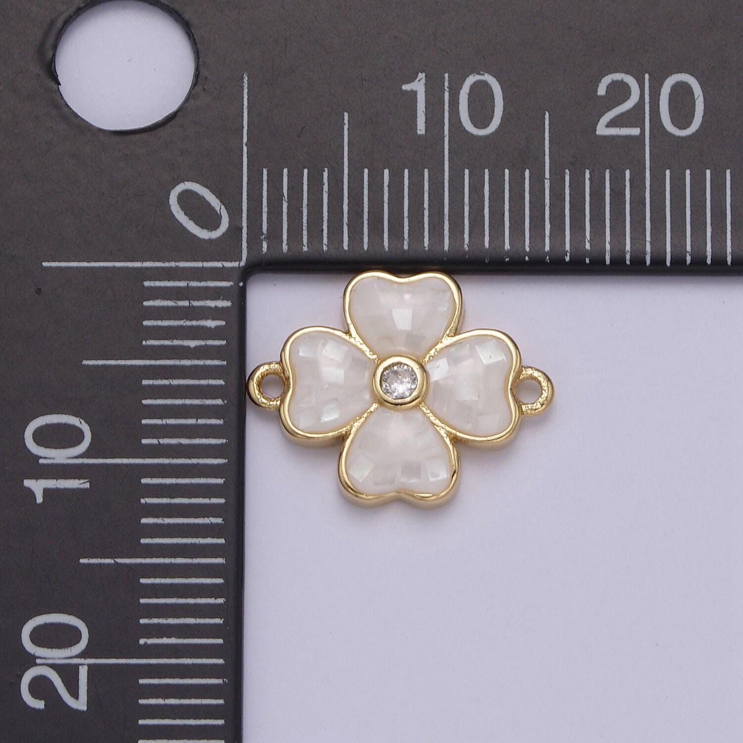 Gold clover charm connector silver white shell lucky flower leaf shaped connector with 2 hole - jewelry supplies | f-705, f-706