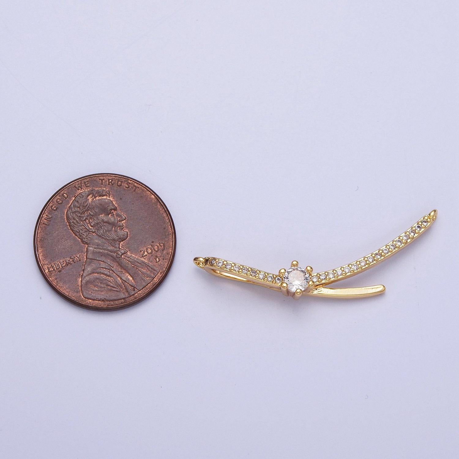 Gold micro paved cz round cubic zirconia link geometric connector | f680