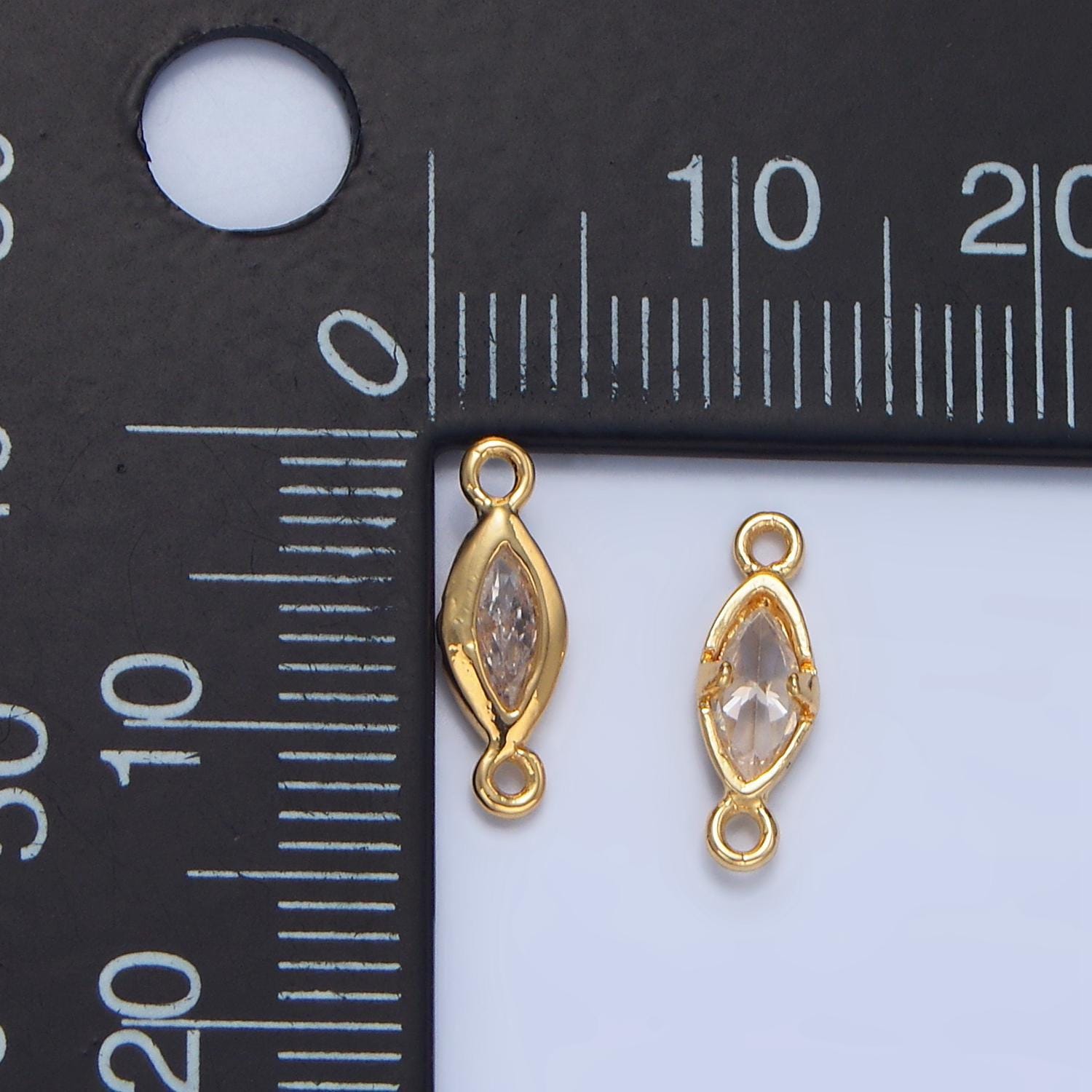 Mini marquise clear cz 24k gold filled charm connector | f-667