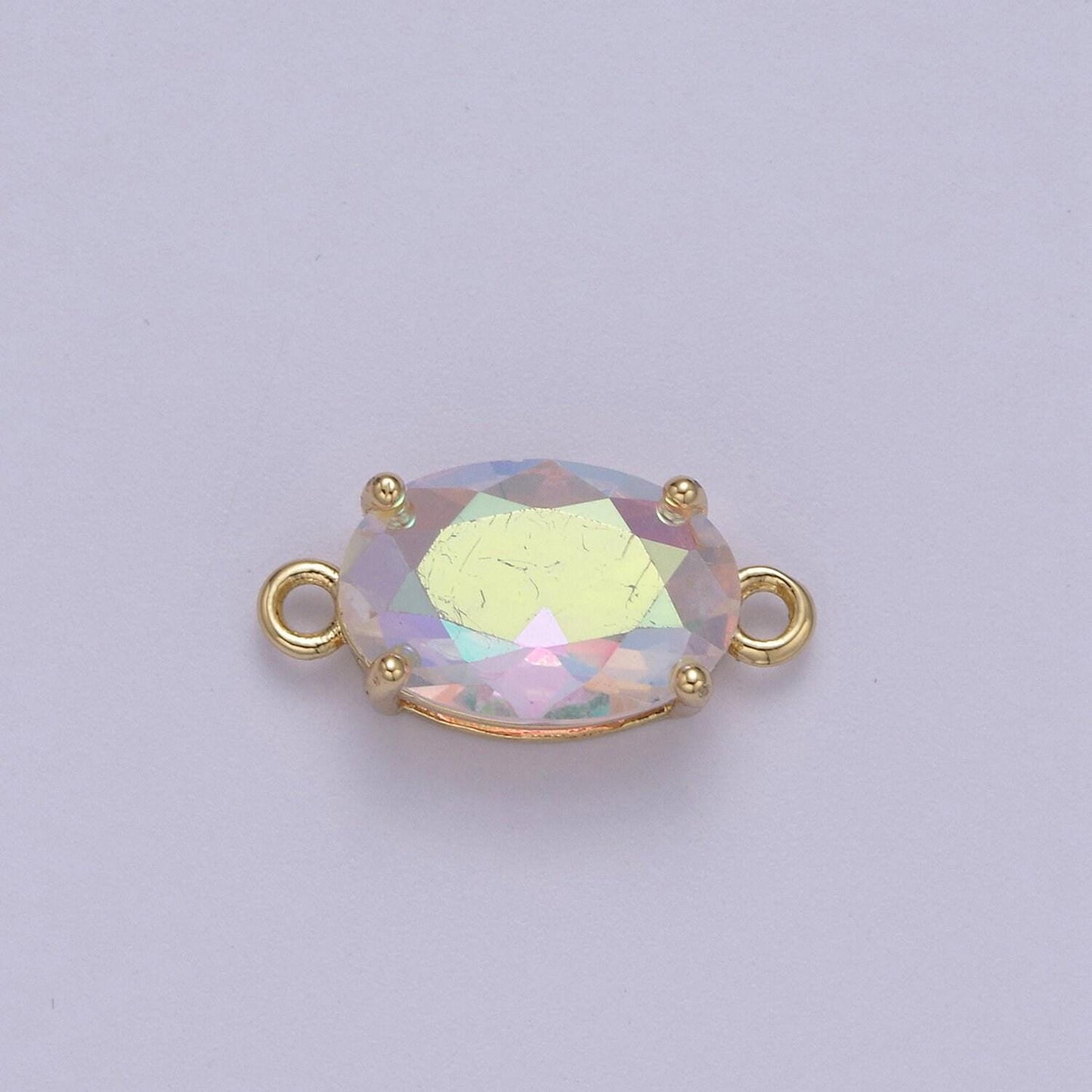 Oval solitaire cz birthstone charm connector geometric diamond cut dainty cubic zirconia connector for necklace earring supply f-661~ f-672