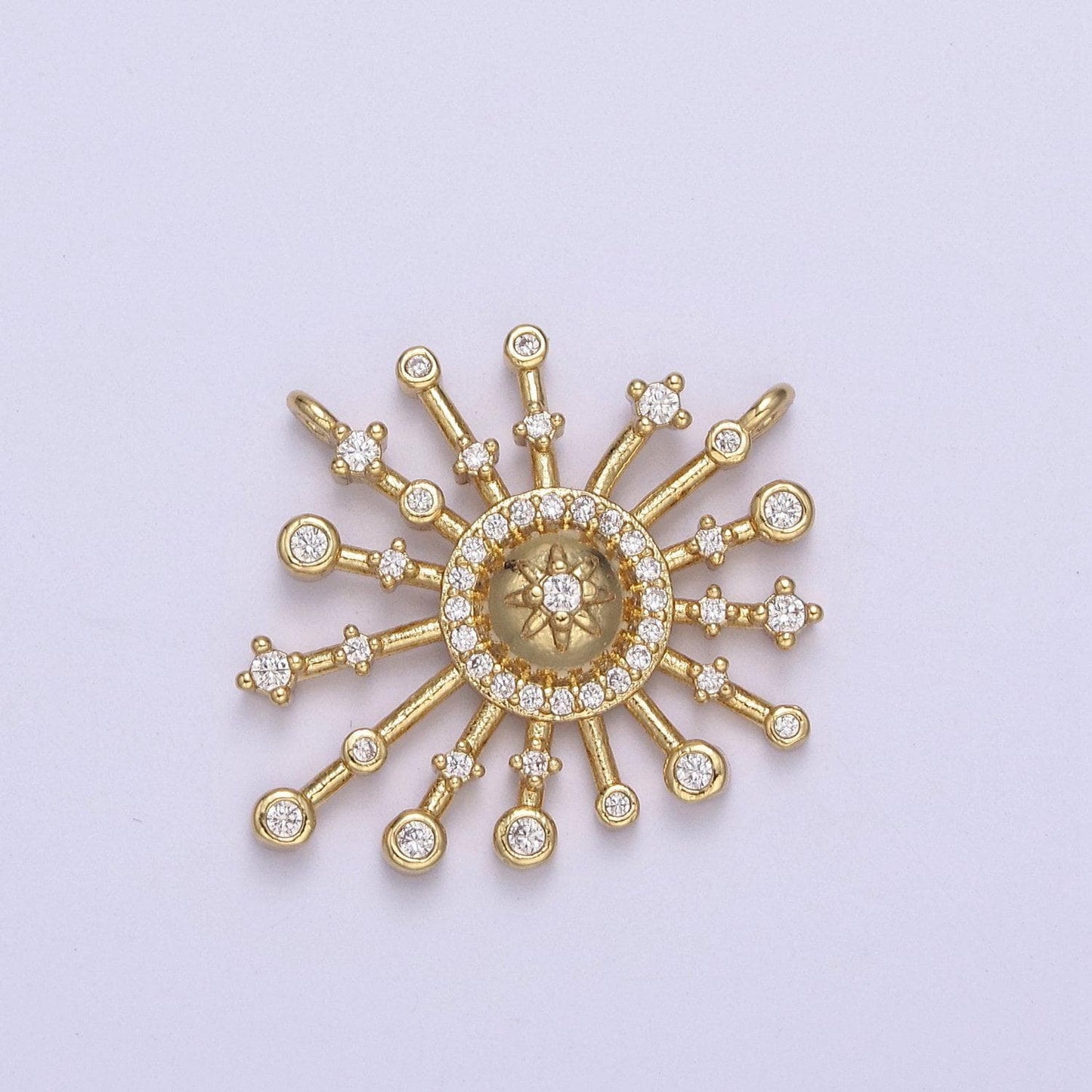 Gold star burst charm connector for necklace bracelet component celestial jewelry making two hole charm | f-660
