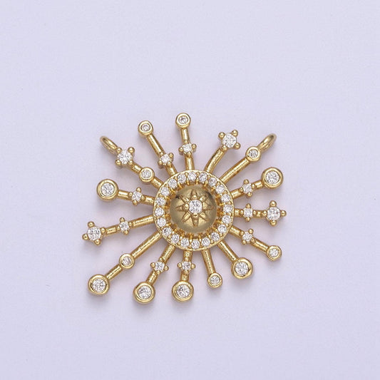 Gold star burst charm connector for necklace bracelet component celestial jewelry making two hole charm | f-660