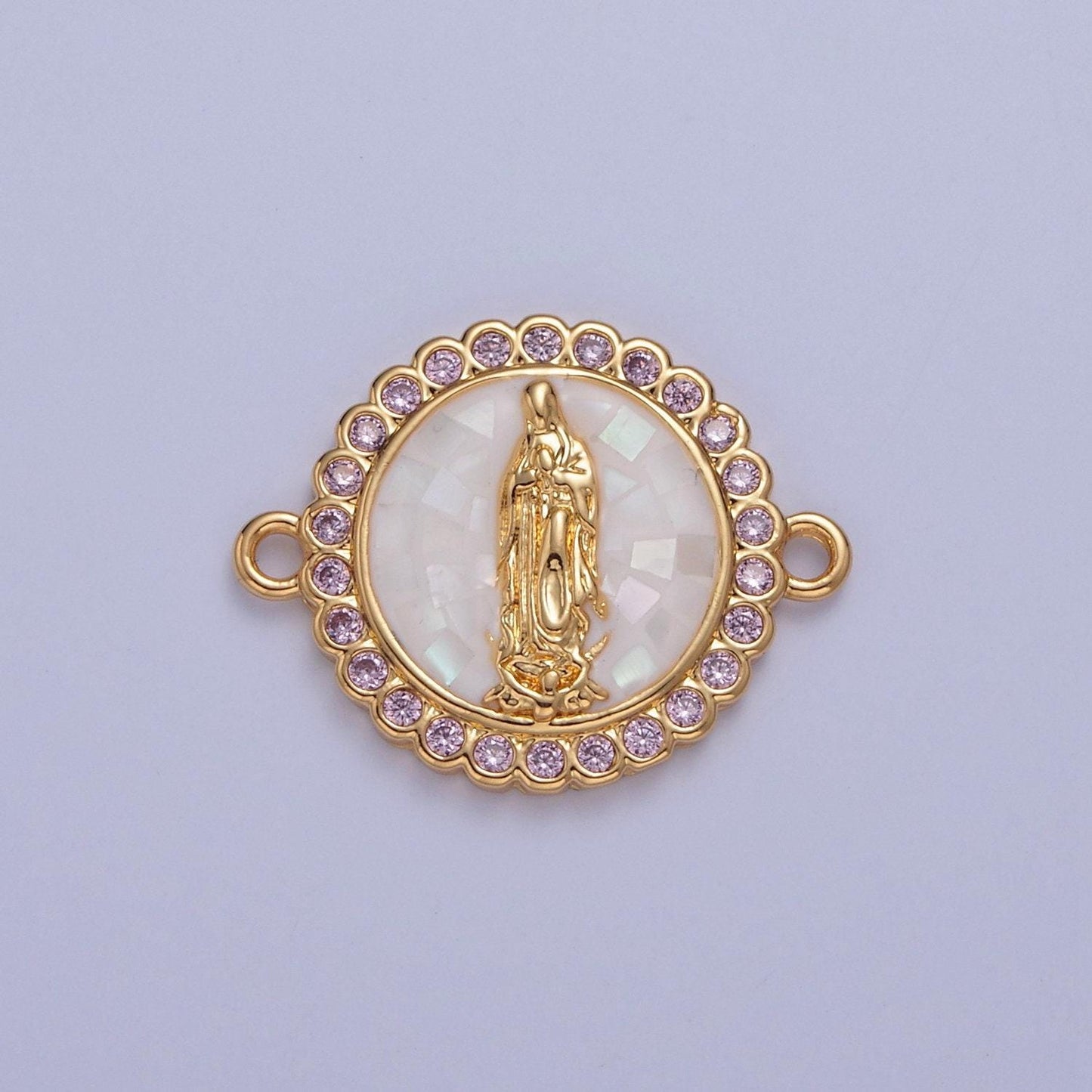 24k gold filled micro pave cz lady guadalupe cathedral stained-window design charm connector, cz pave virgin mary charm | f-651~ f-654