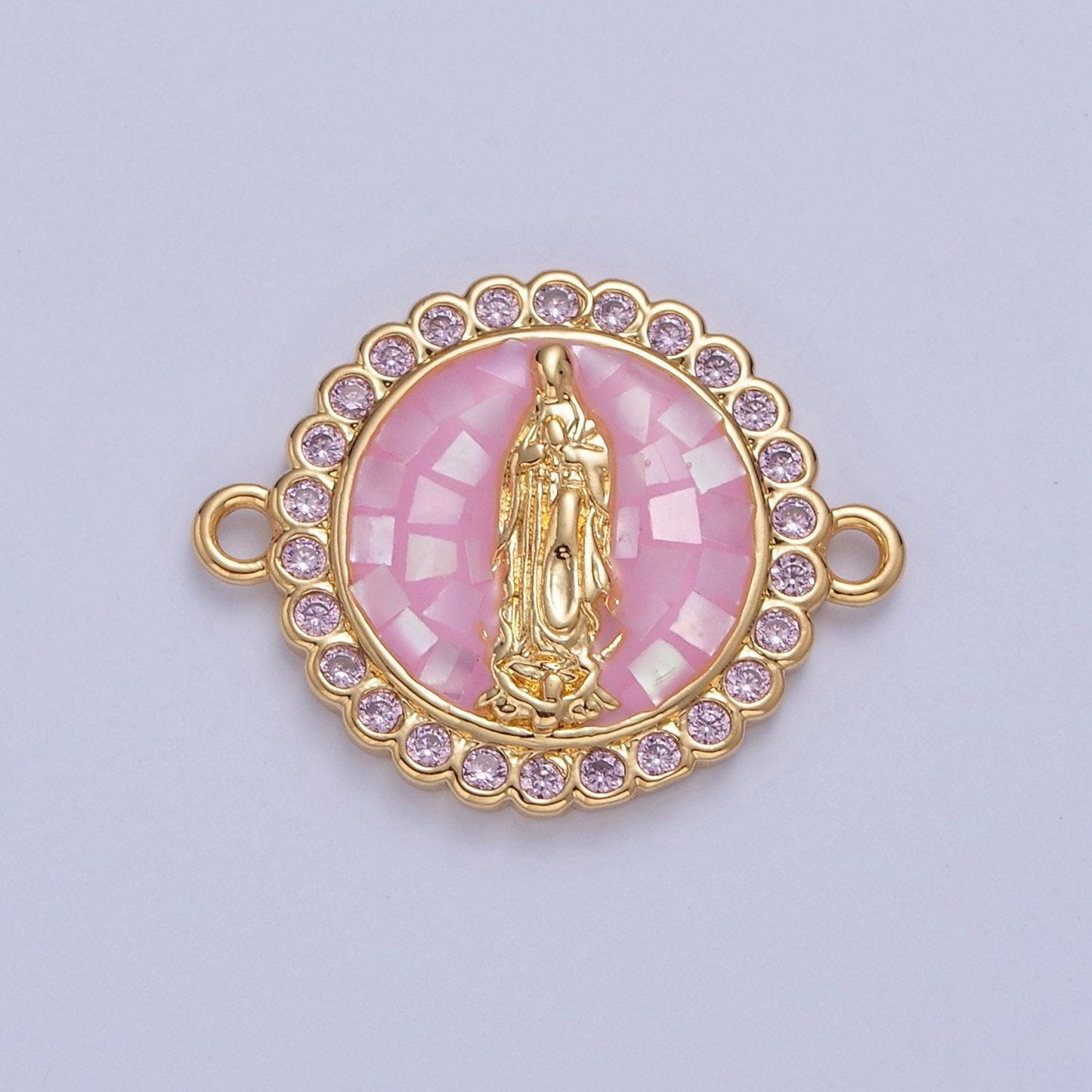 24k gold filled micro pave cz lady guadalupe cathedral stained-window design charm connector, cz pave virgin mary charm | f-651~ f-654