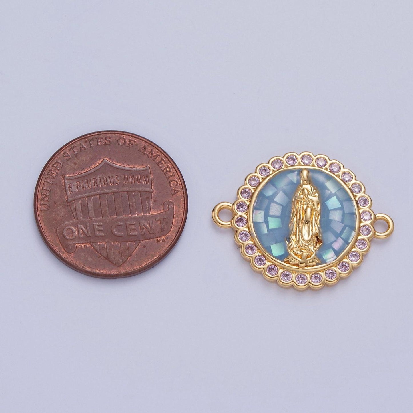 24k gold filled micro pave cz lady guadalupe cathedral stained-window design charm connector, cz pave virgin mary charm | f-651~ f-654