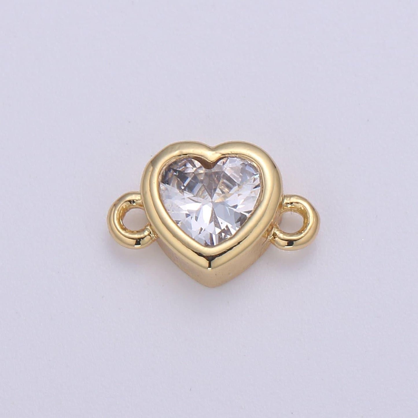 14k gold clear solitaire cz heart charm connector micro pave cz love bracelet link connector for bracelet necklace supply diy jewelry f600