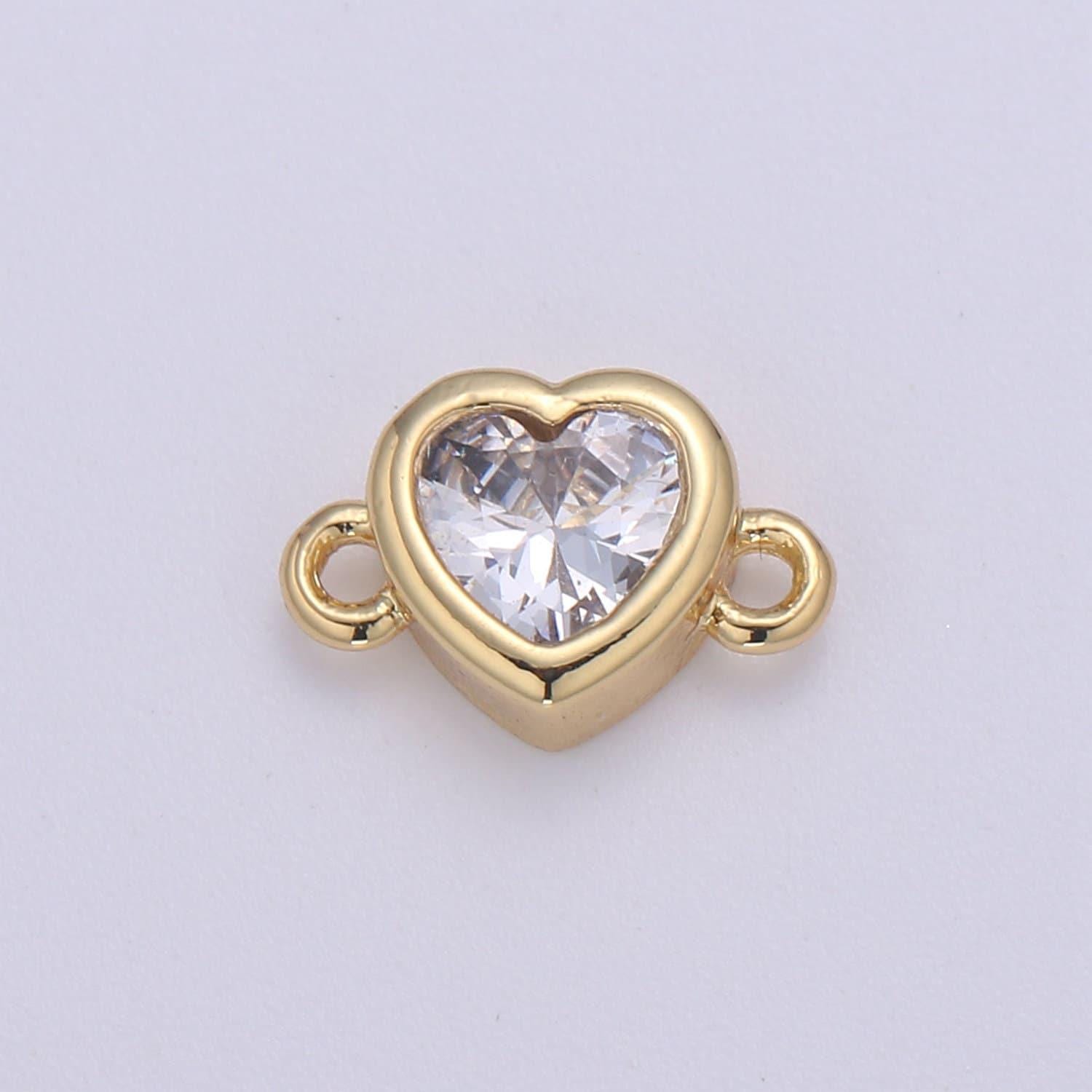 14k gold clear solitaire cz heart charm connector micro pave cz love bracelet link connector for bracelet necklace supply diy jewelry f600