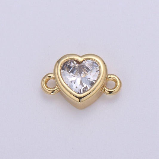 14k gold clear solitaire cz heart charm connector micro pave cz love bracelet link connector for bracelet necklace supply diy jewelry f600