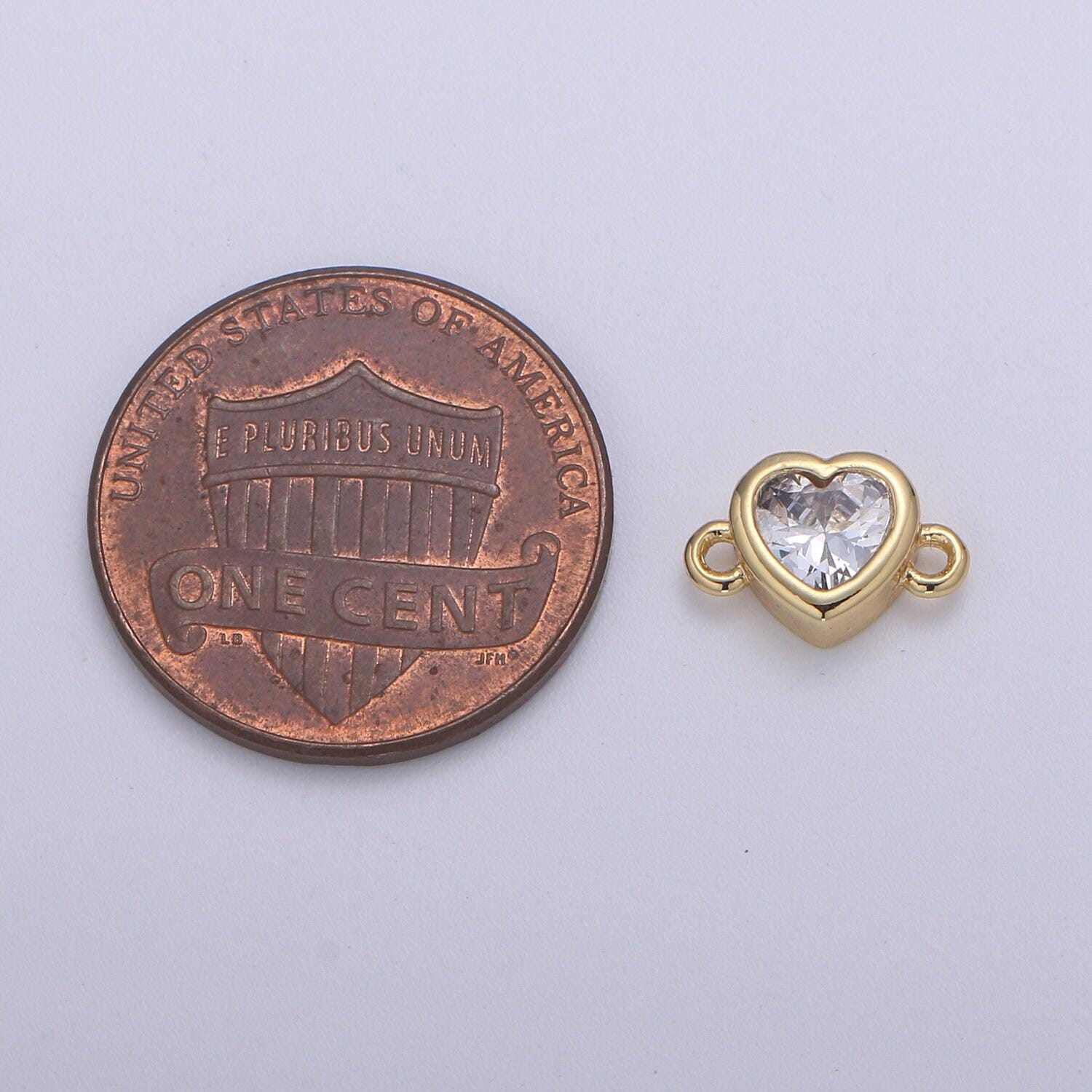 14k gold clear solitaire cz heart charm connector micro pave cz love bracelet link connector for bracelet necklace supply diy jewelry f600