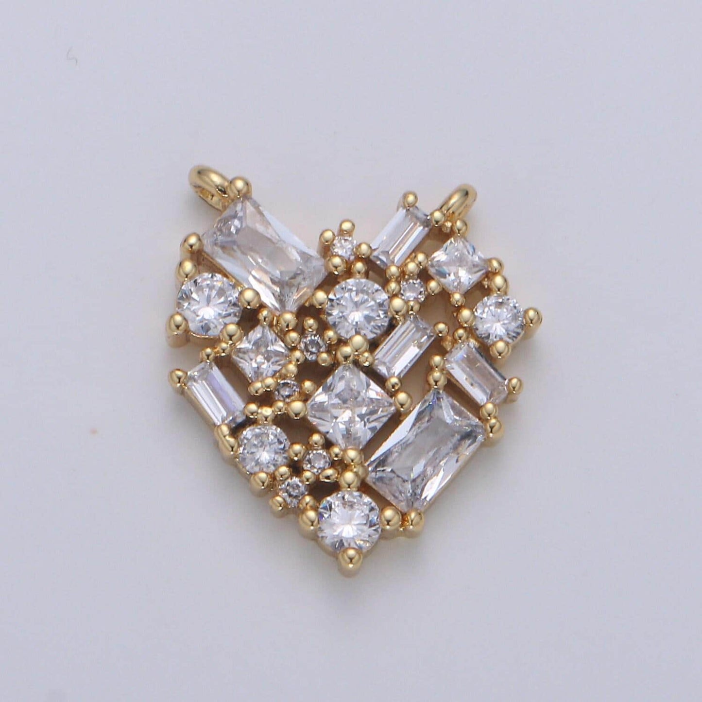 24k gold heart connector - baguette link connector- cubic love charm connector- for necklace bracelet component, cogf-640