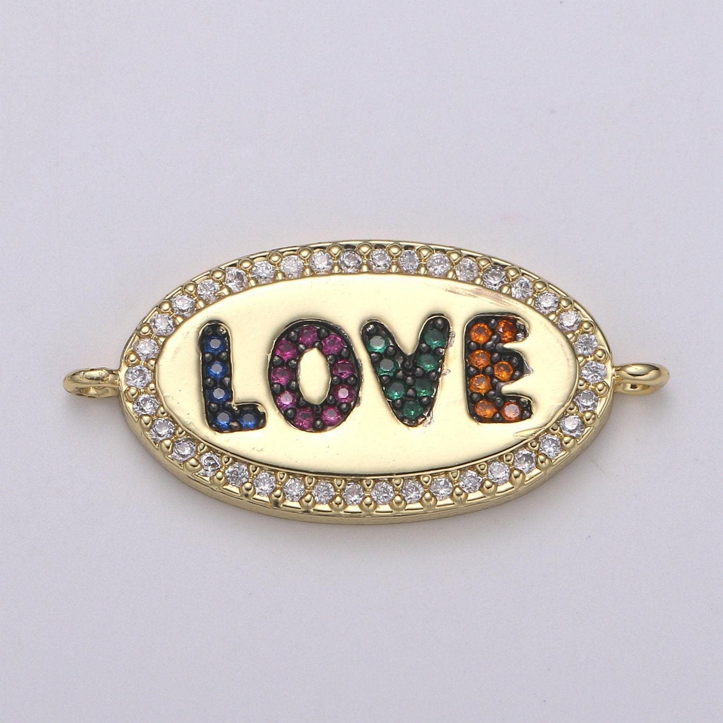 14k gold love bracelet connector charm link connector oval shape connector, cz pave bracelet necklace component supply