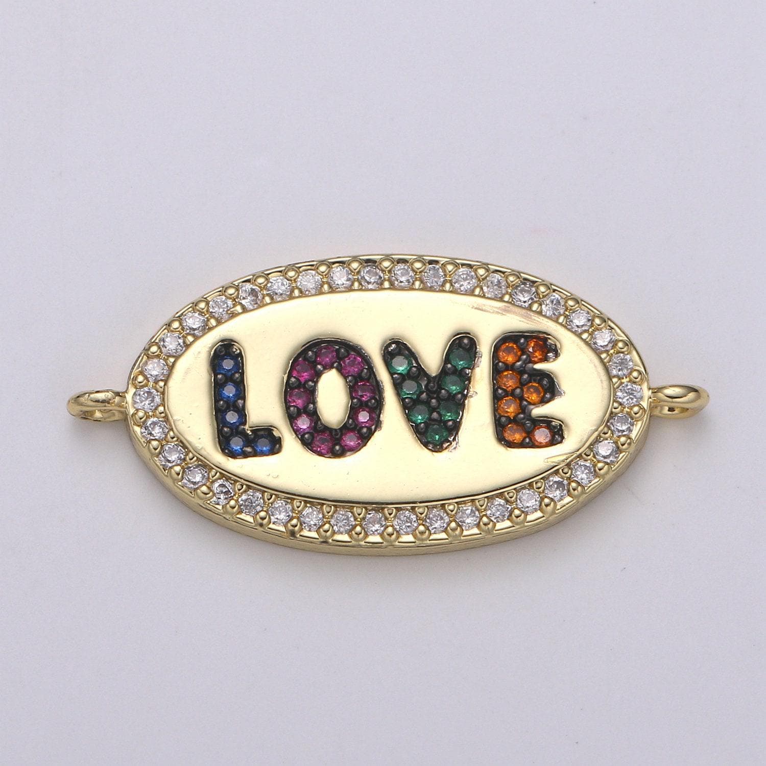 14k gold love bracelet connector charm link connector oval shape connector, cz pave bracelet necklace component supply