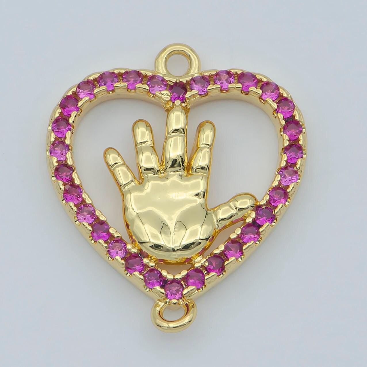 Gold filled baby palm charm connector heart hand charm,jewelry craft supply, diy bracelet, earring, necklace jewelry making findings