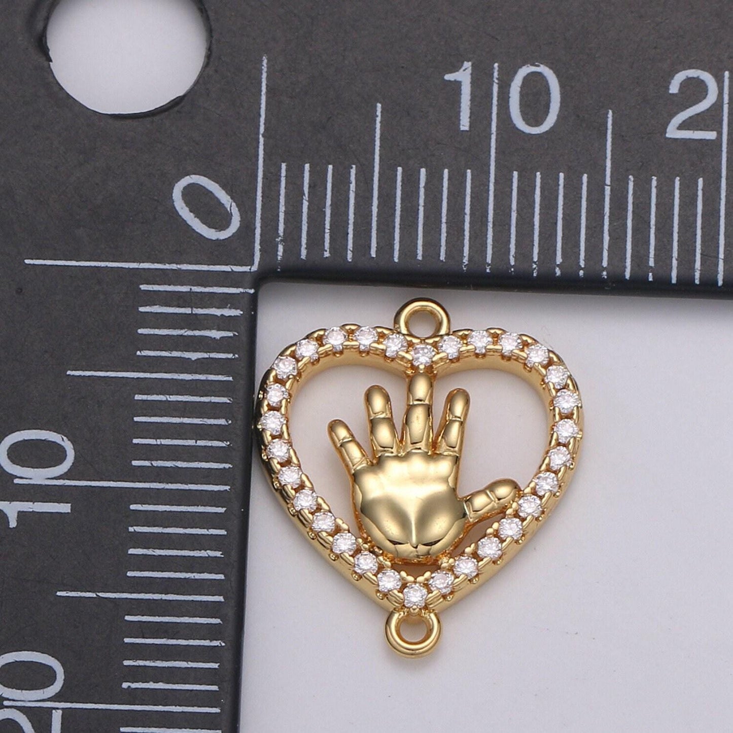 1pc red and clear 24k gold micro pave cz heart pendant charm, hand micro pave cz pendant hi five charm for diy jewelry, f-573, f-574