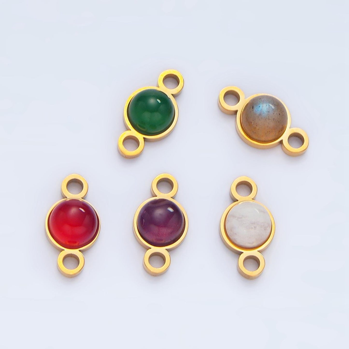 24k gold filled 7mm natural gemstone minimalist charm connector amethyst howlite, moonstone, jade stone conenctor| f569