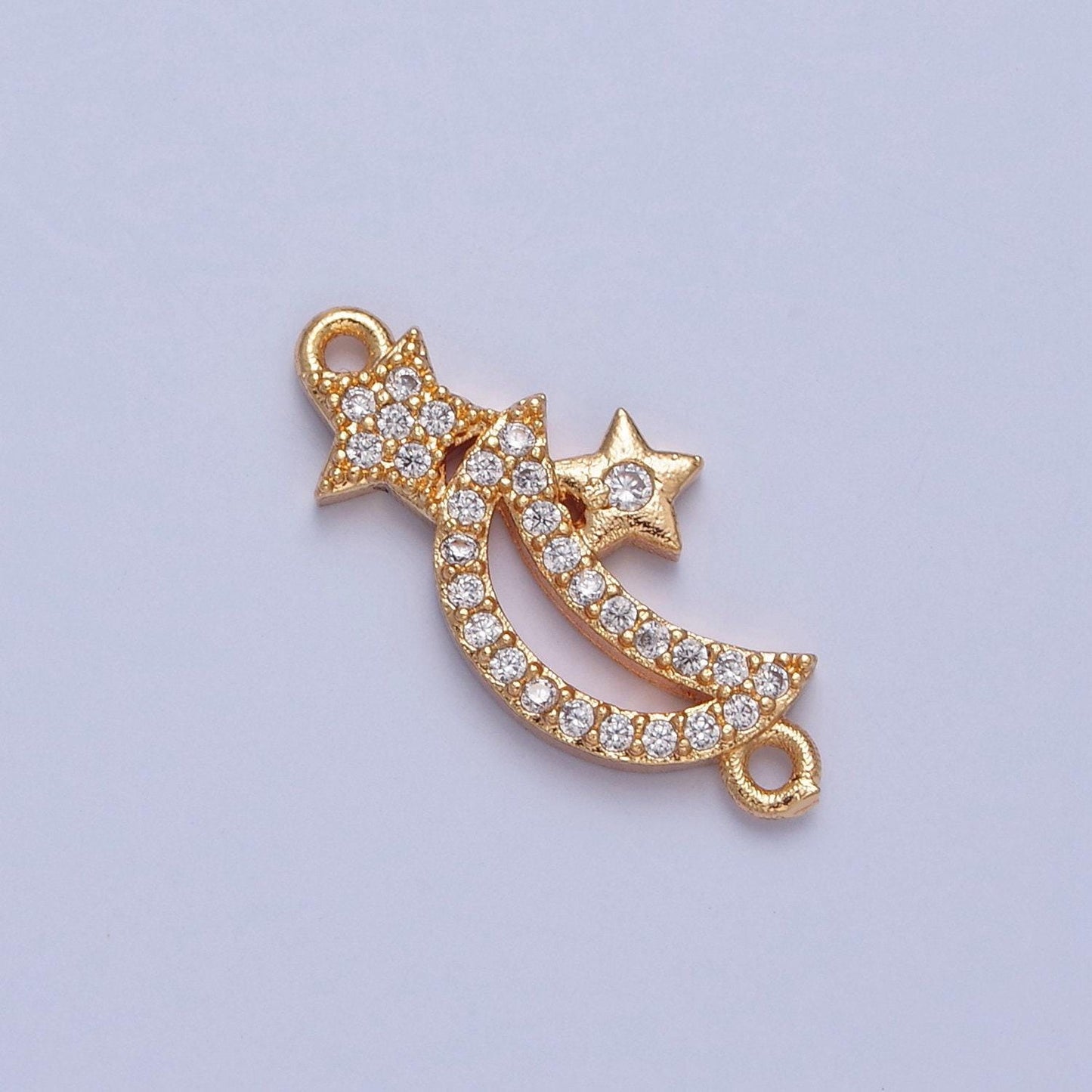 16k gold filled moon and stars micro pave cz stone connector, add on celestial night charm crystal cz for necklace bracelet supply | f-556
