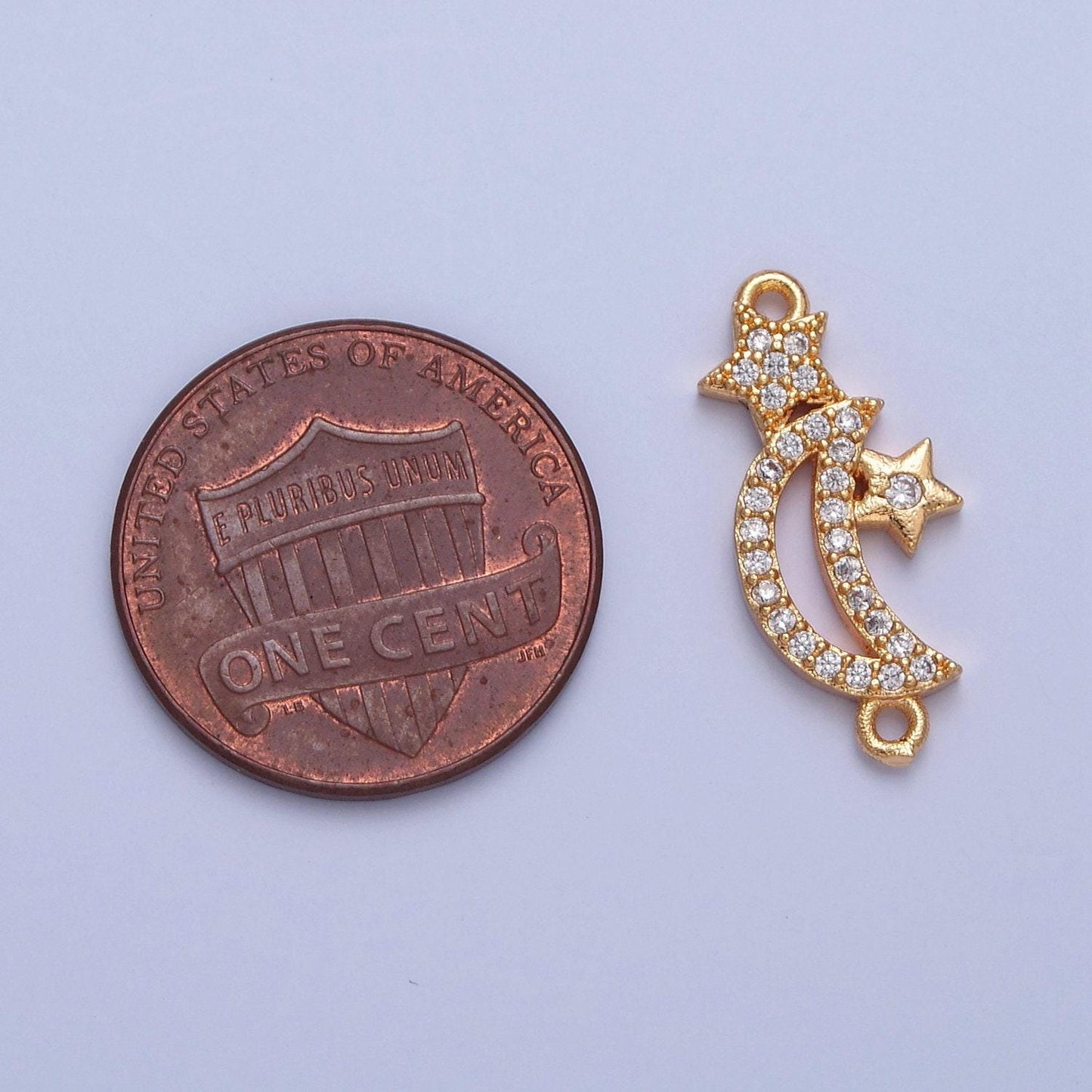 16k gold filled moon and stars micro pave cz stone connector, add on celestial night charm crystal cz for necklace bracelet supply | f-556